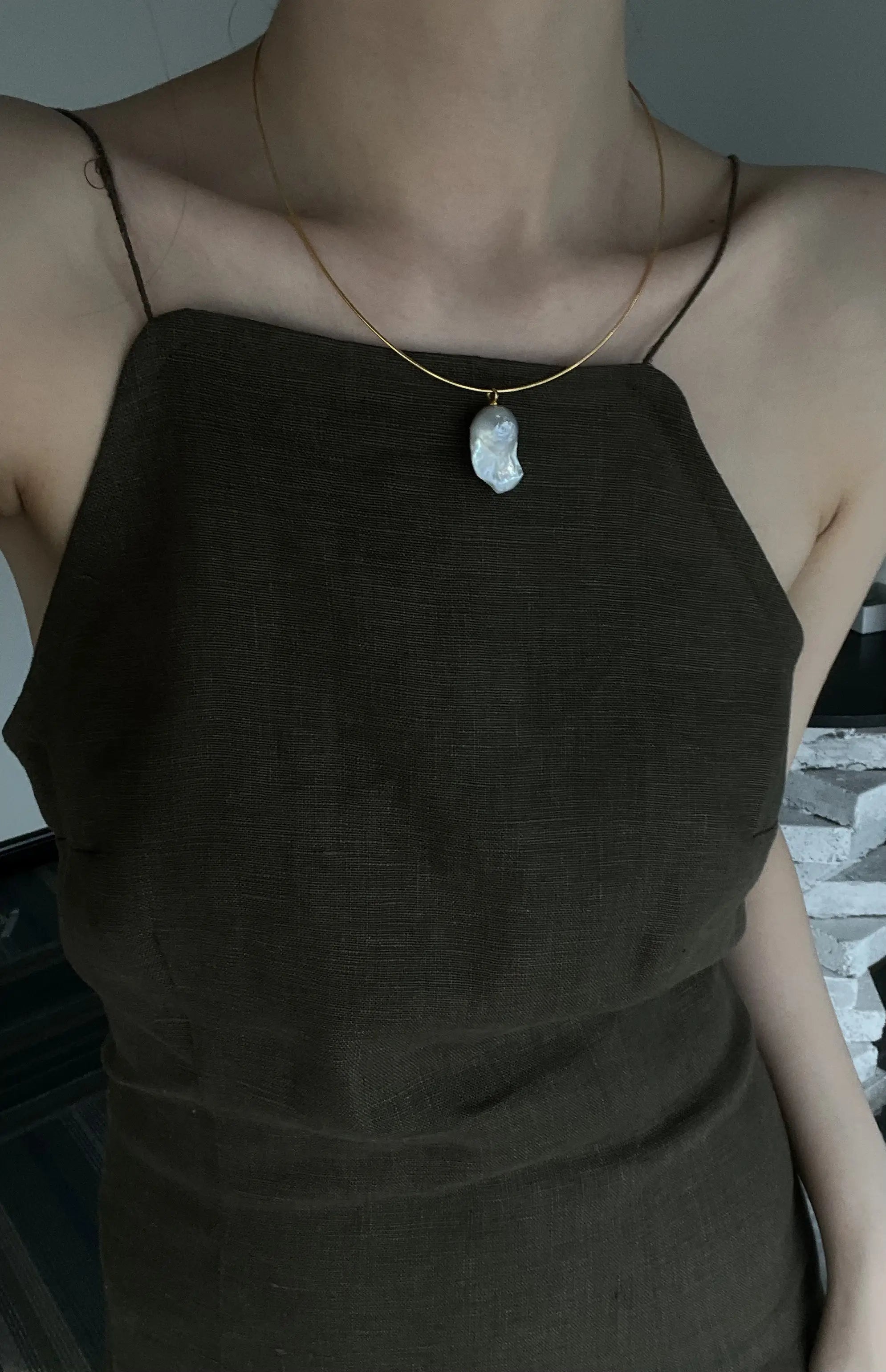 18K Gold Baroque Pendant Choker