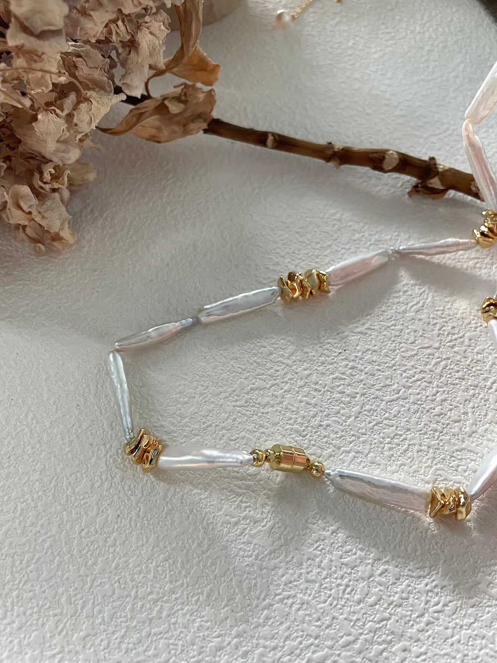 14K Gold Baroque Pearl Strand Necklace