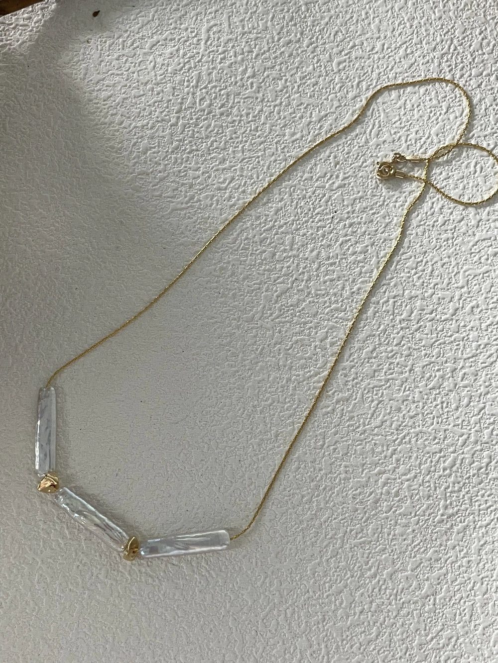 14K Gold Natural Elongated Baroque Pearl Necklace