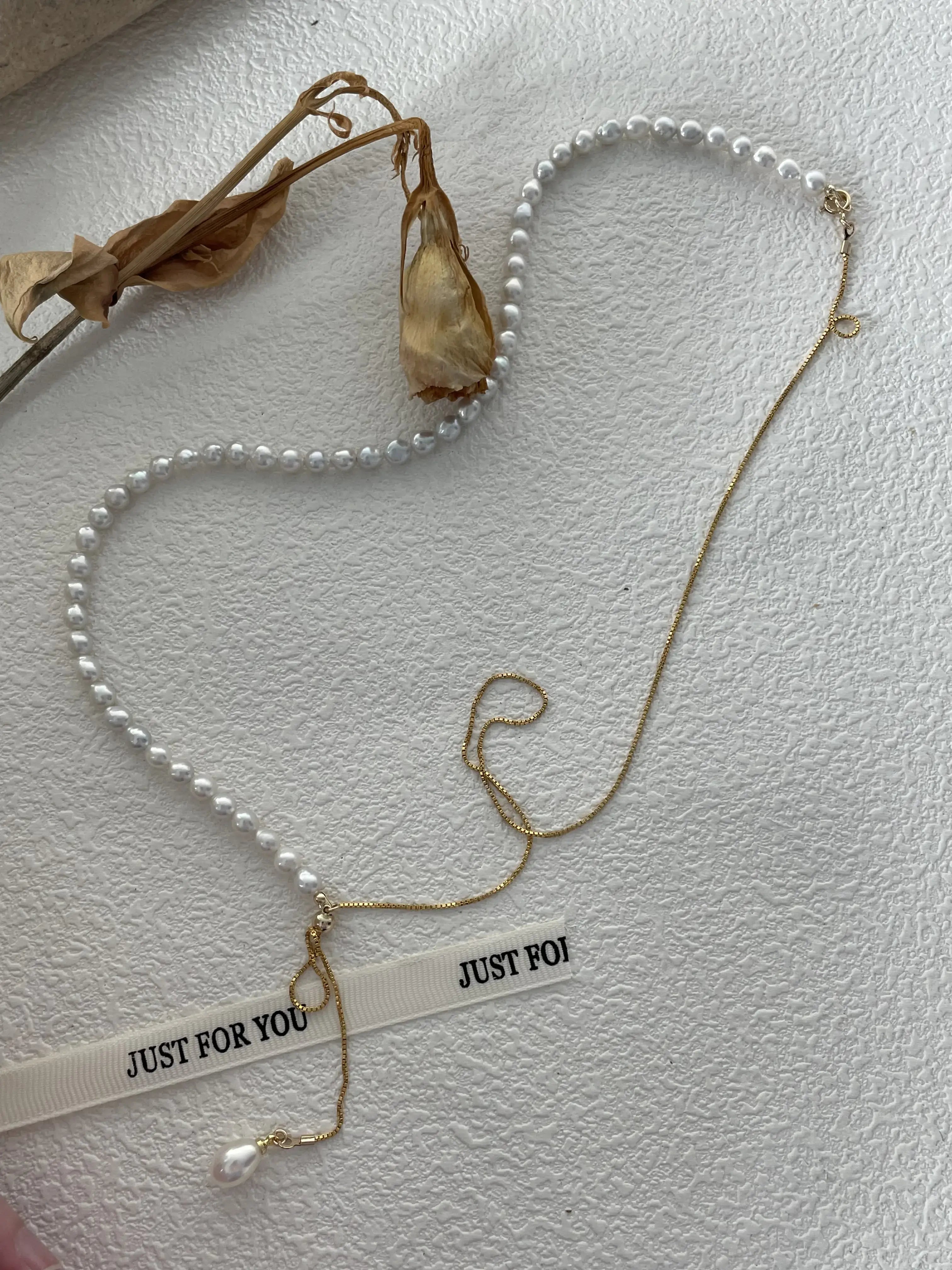 14K Gold Pearl Long Chain Necklace