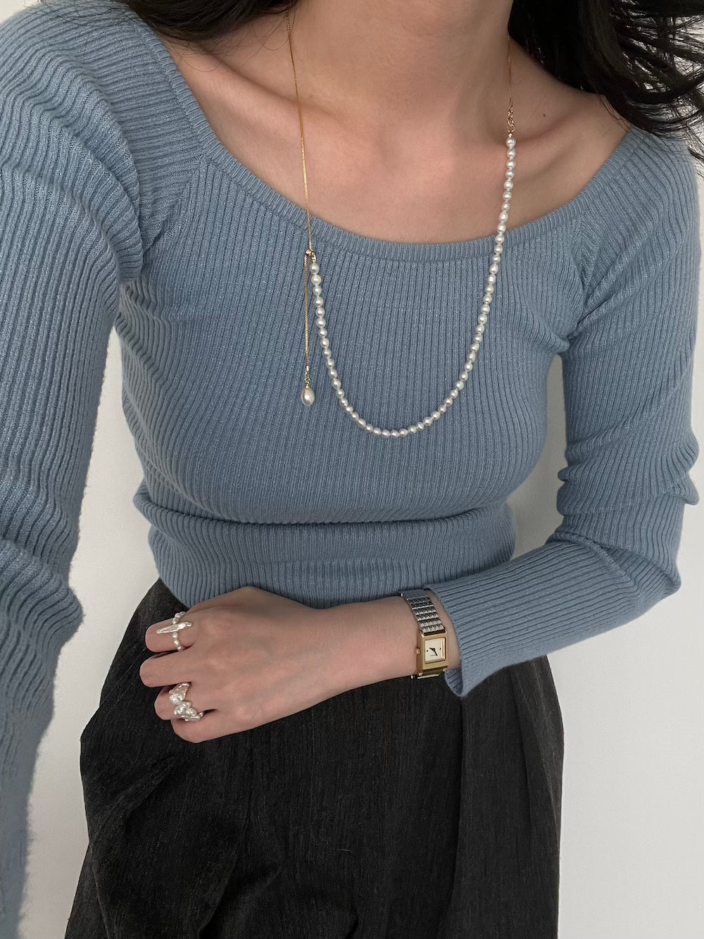 14K Gold Pearl Long Chain Necklace