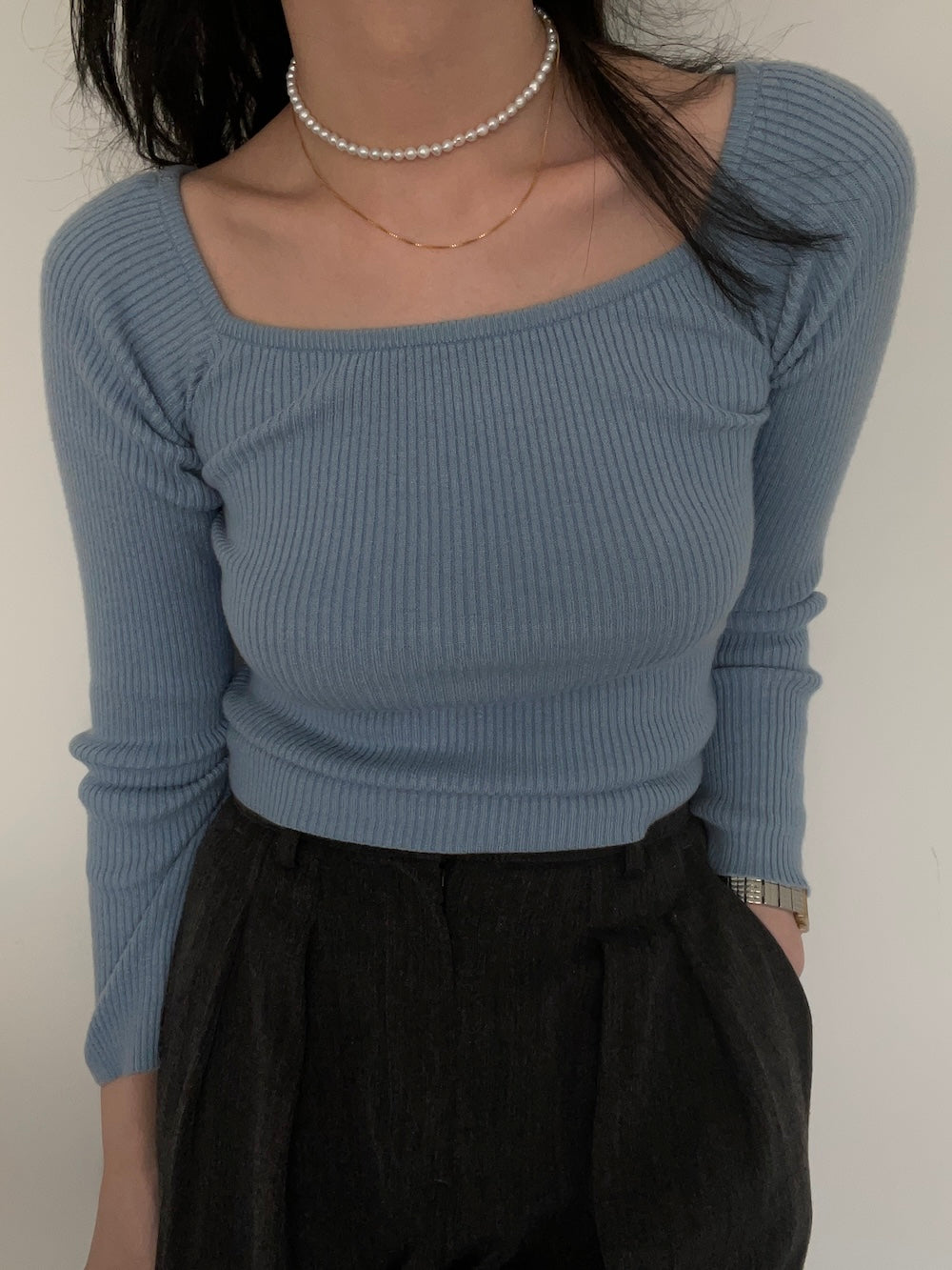 14K Gold Pearl Long Chain Necklace