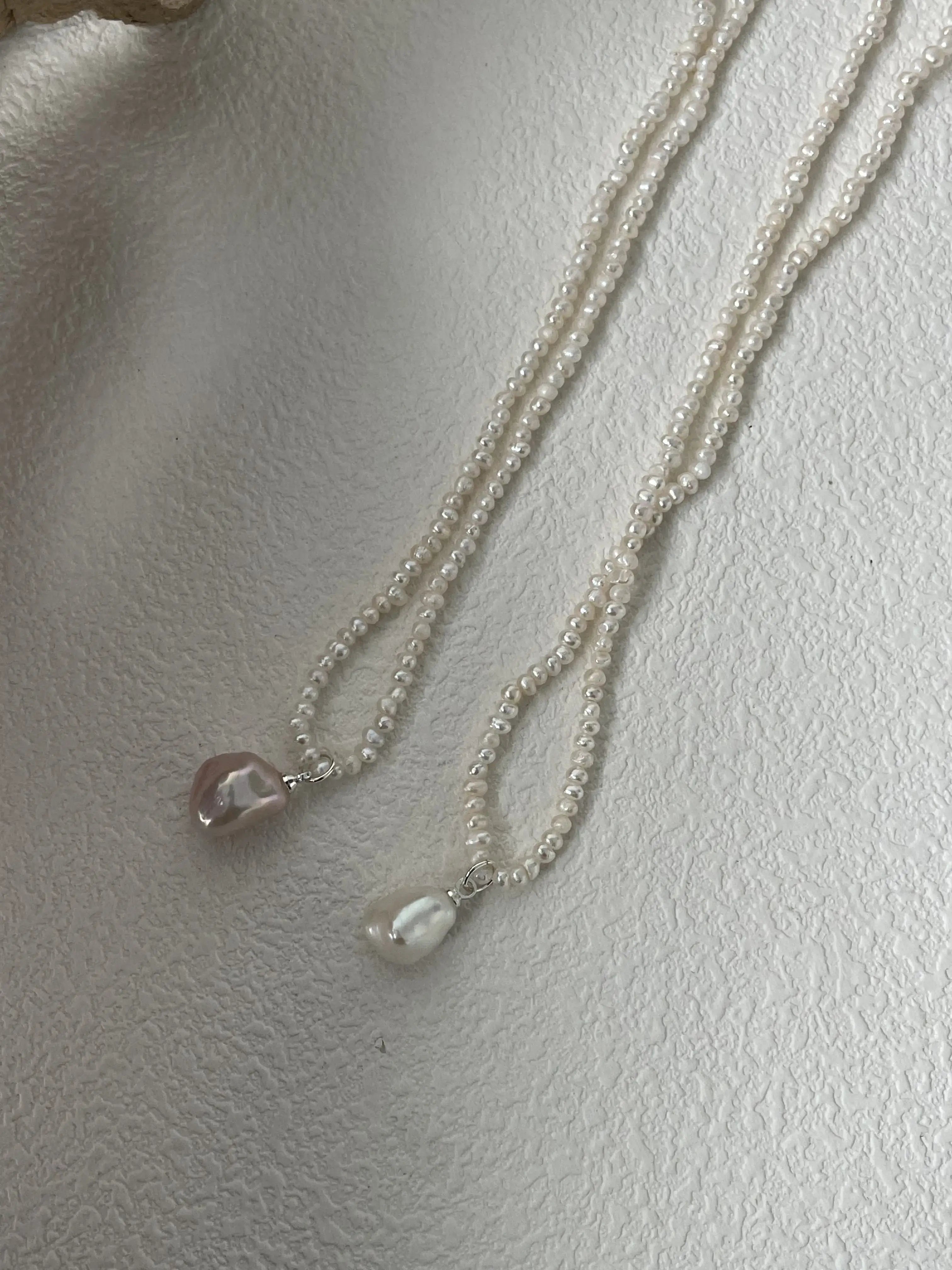 Baroque Freshwater Pearl Pendant Necklace with Mini Pearl Chain