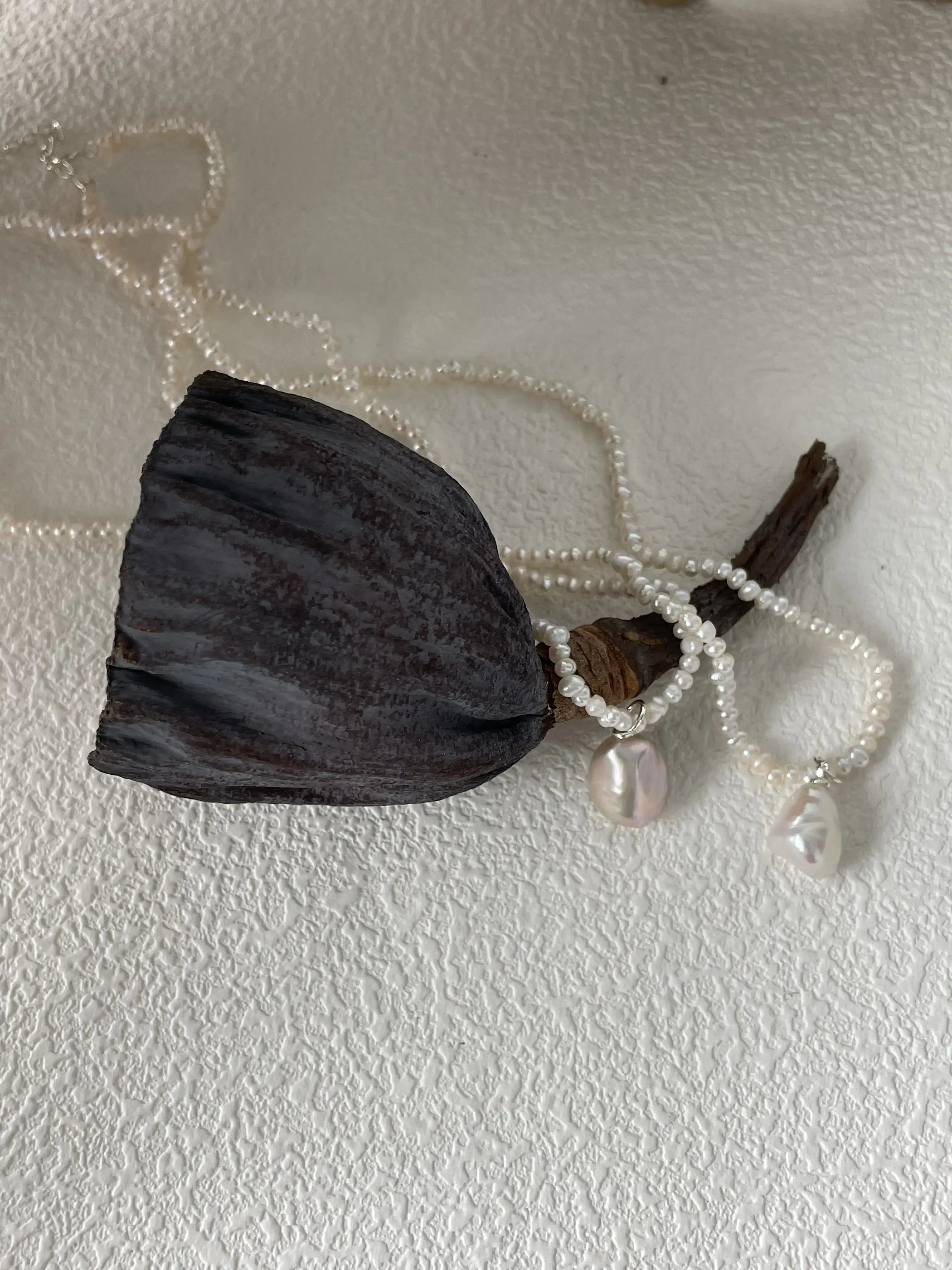 Baroque Freshwater Pearl Pendant Necklace with Mini Pearl Chain