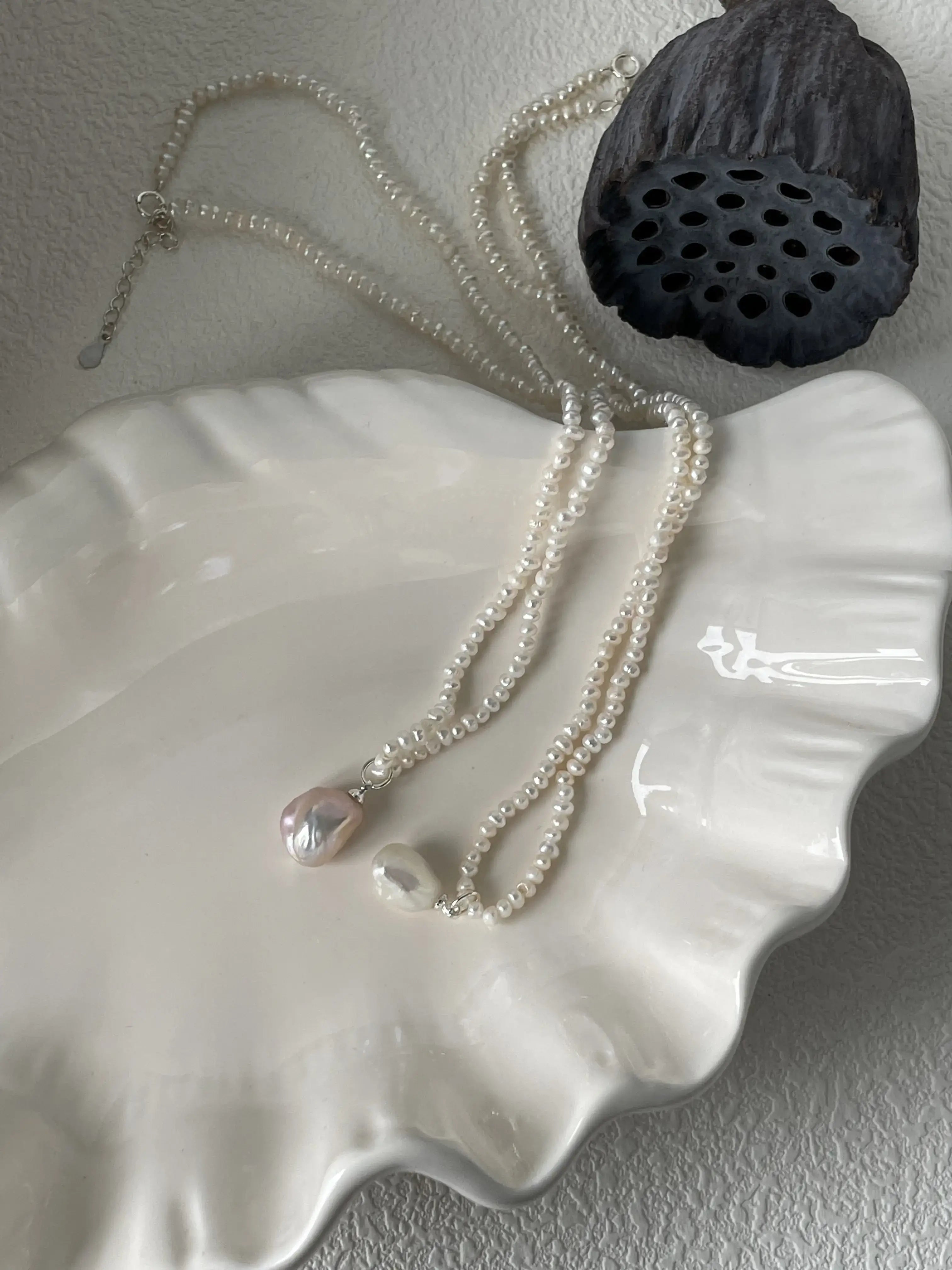 Baroque Freshwater Pearl Pendant Necklace with Mini Pearl Chain