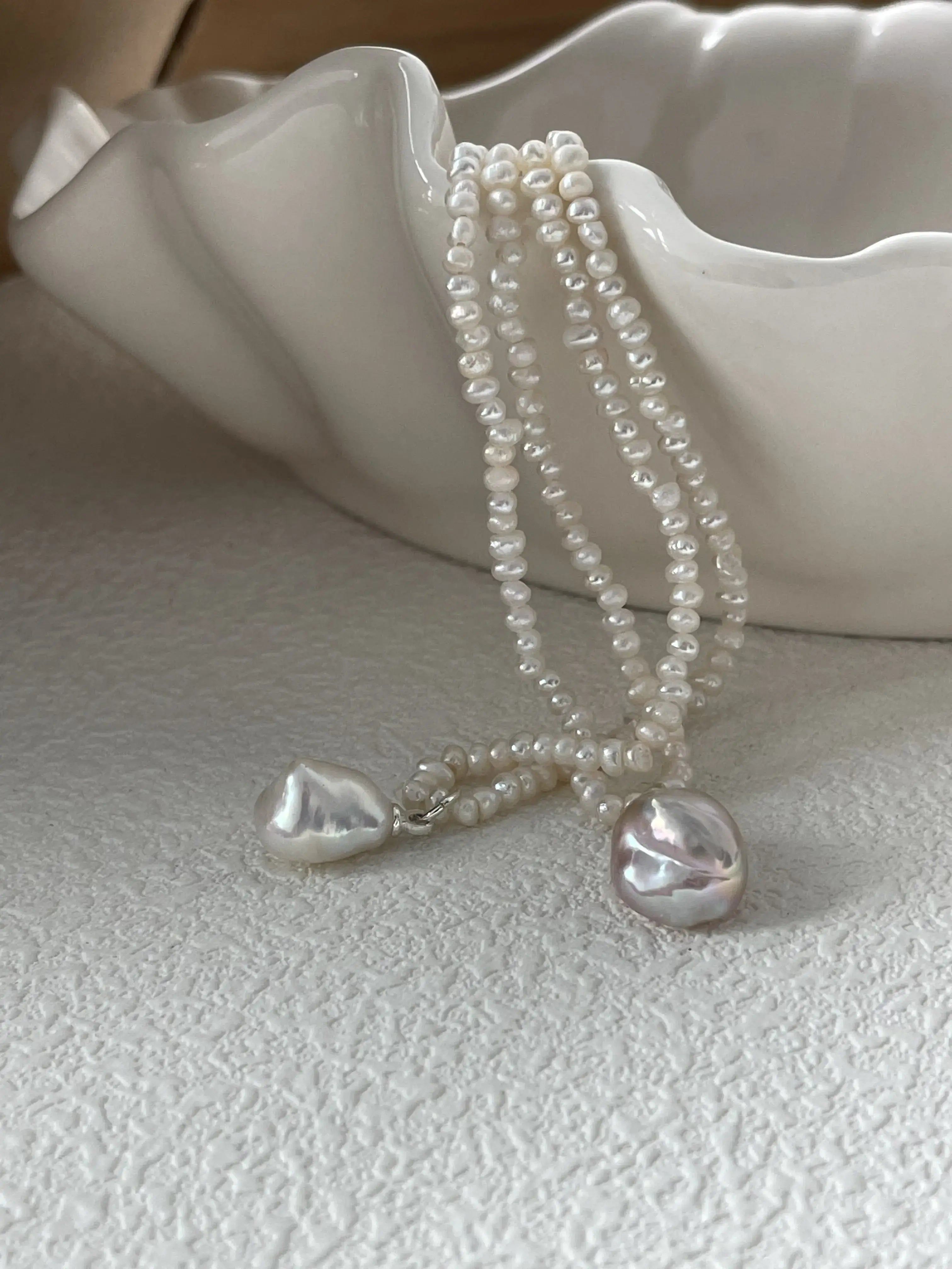 Baroque Freshwater Pearl Pendant Necklace with Mini Pearl Chain