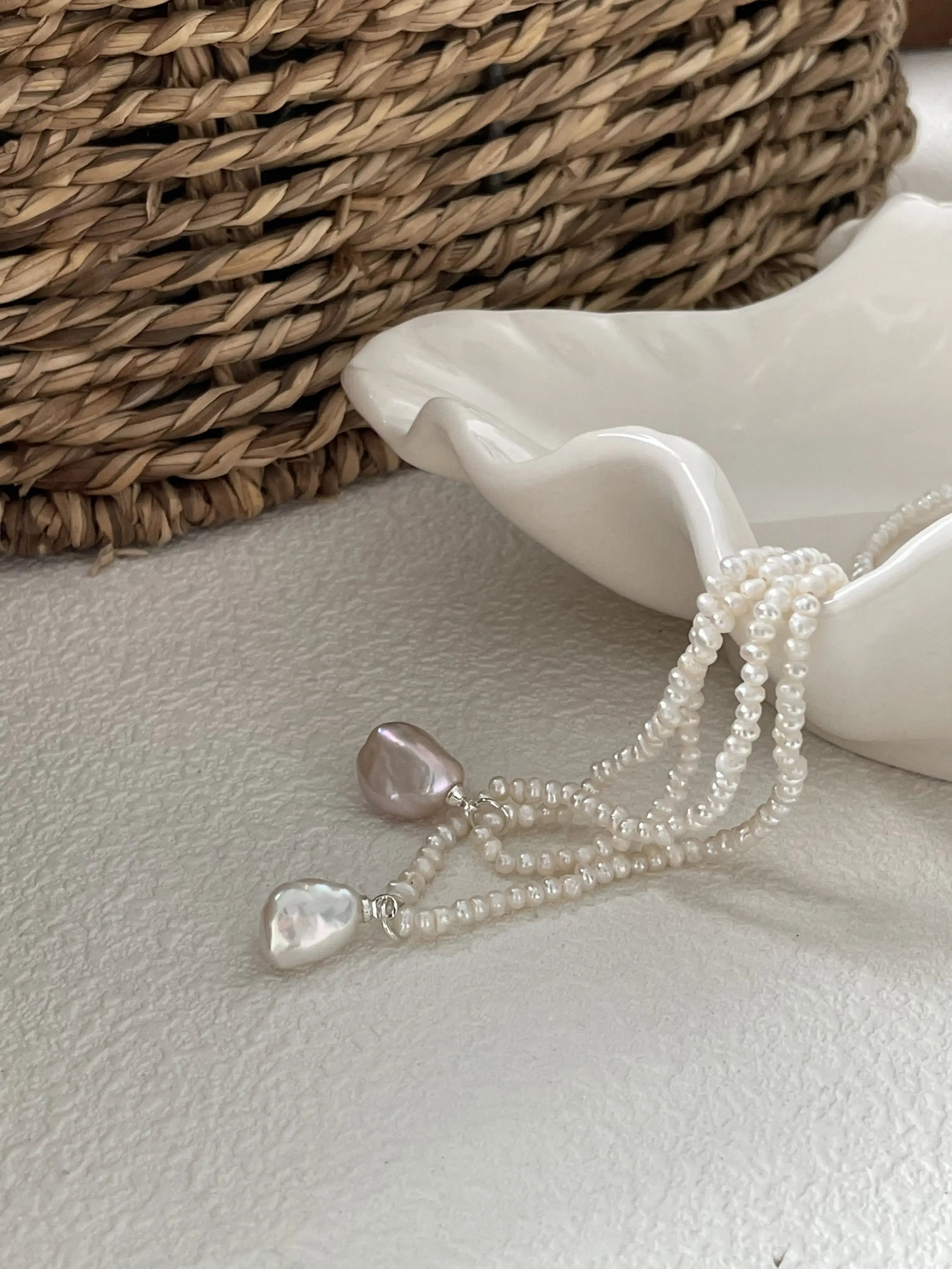 Baroque Freshwater Pearl Pendant Necklace with Mini Pearl Chain