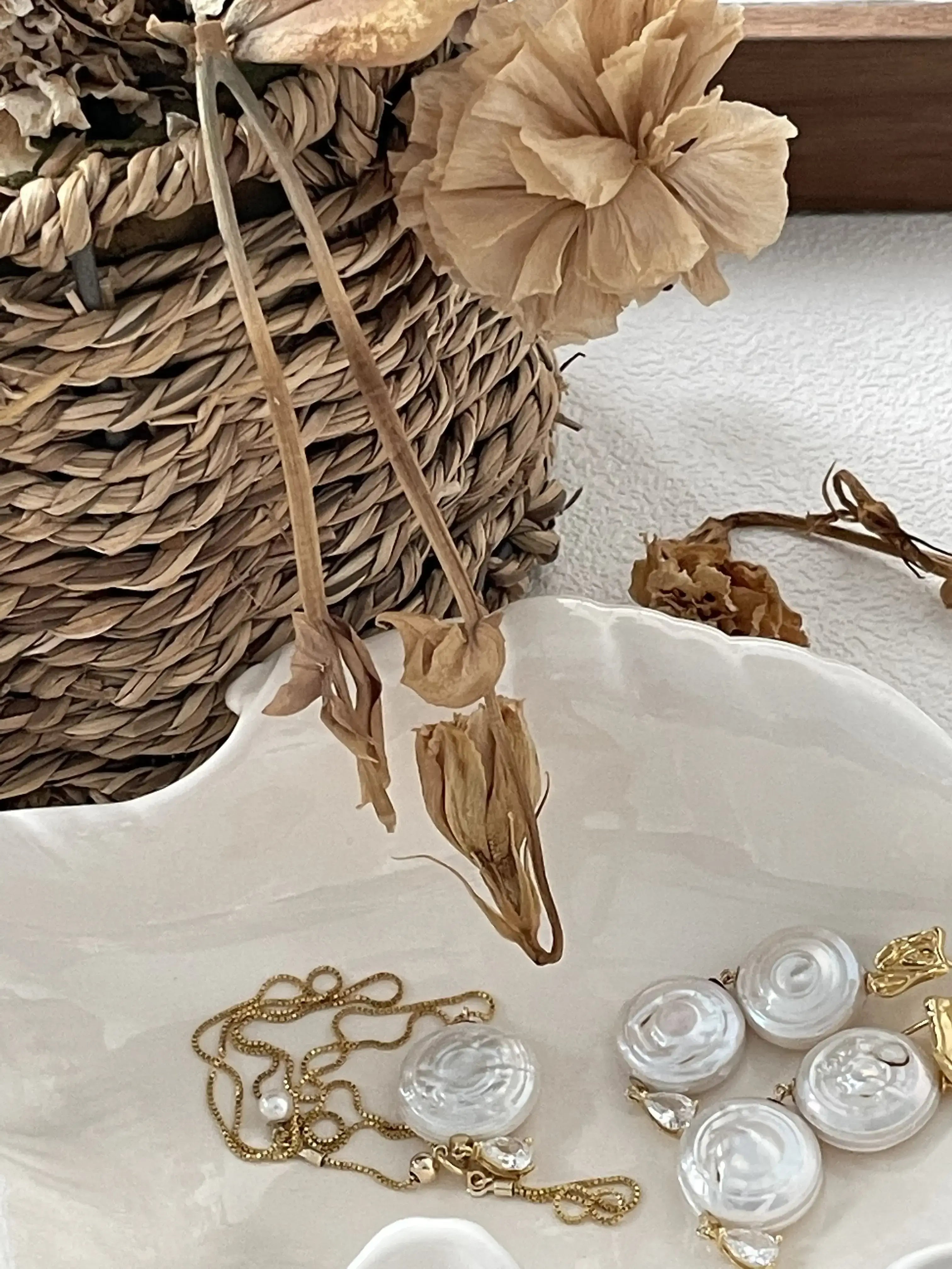 Selene’s Disc Earrings – 14K Gold Double Baroque Pearls