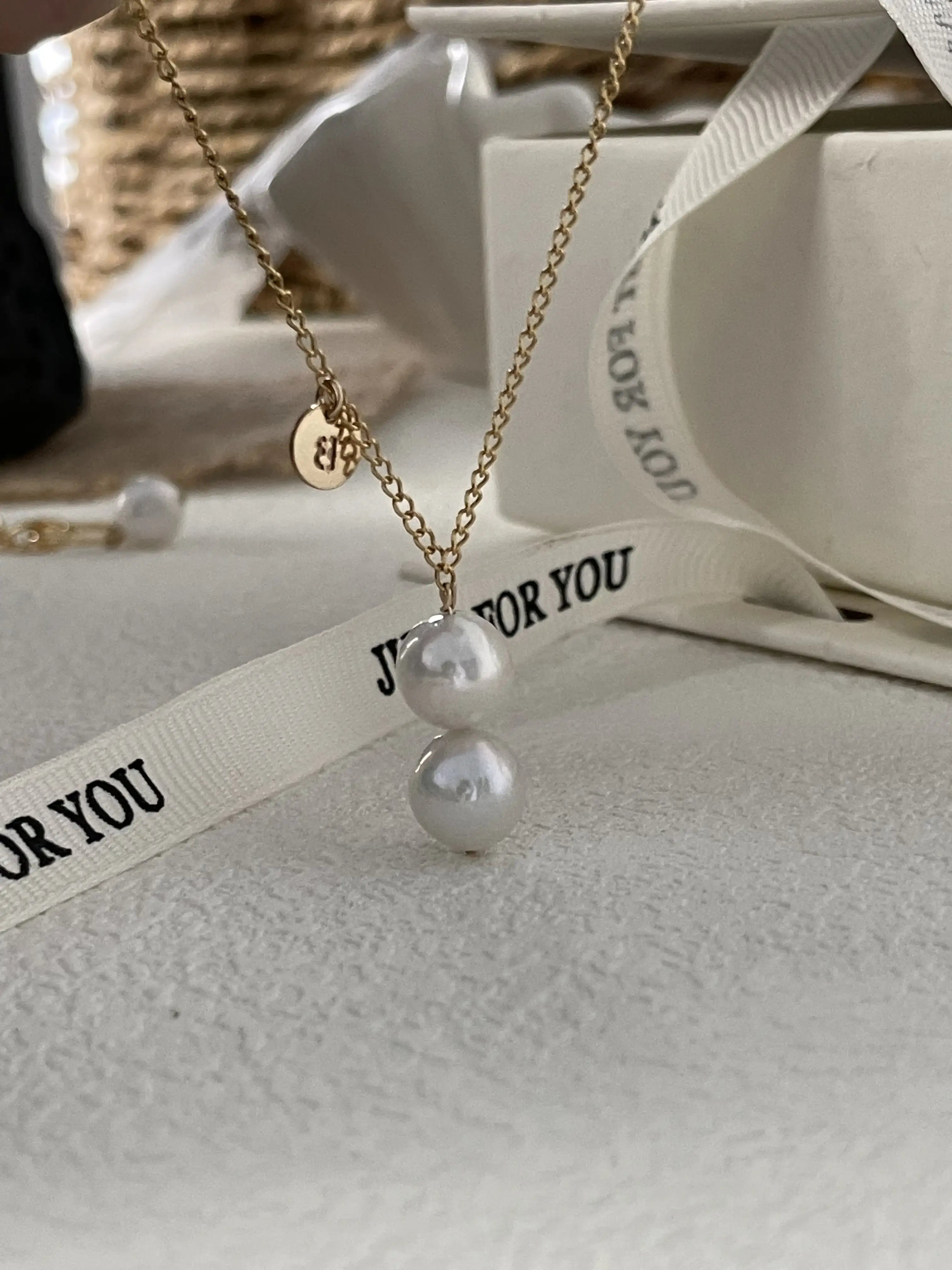 14K Gold Double Freshwater Pearl Pendant Necklace