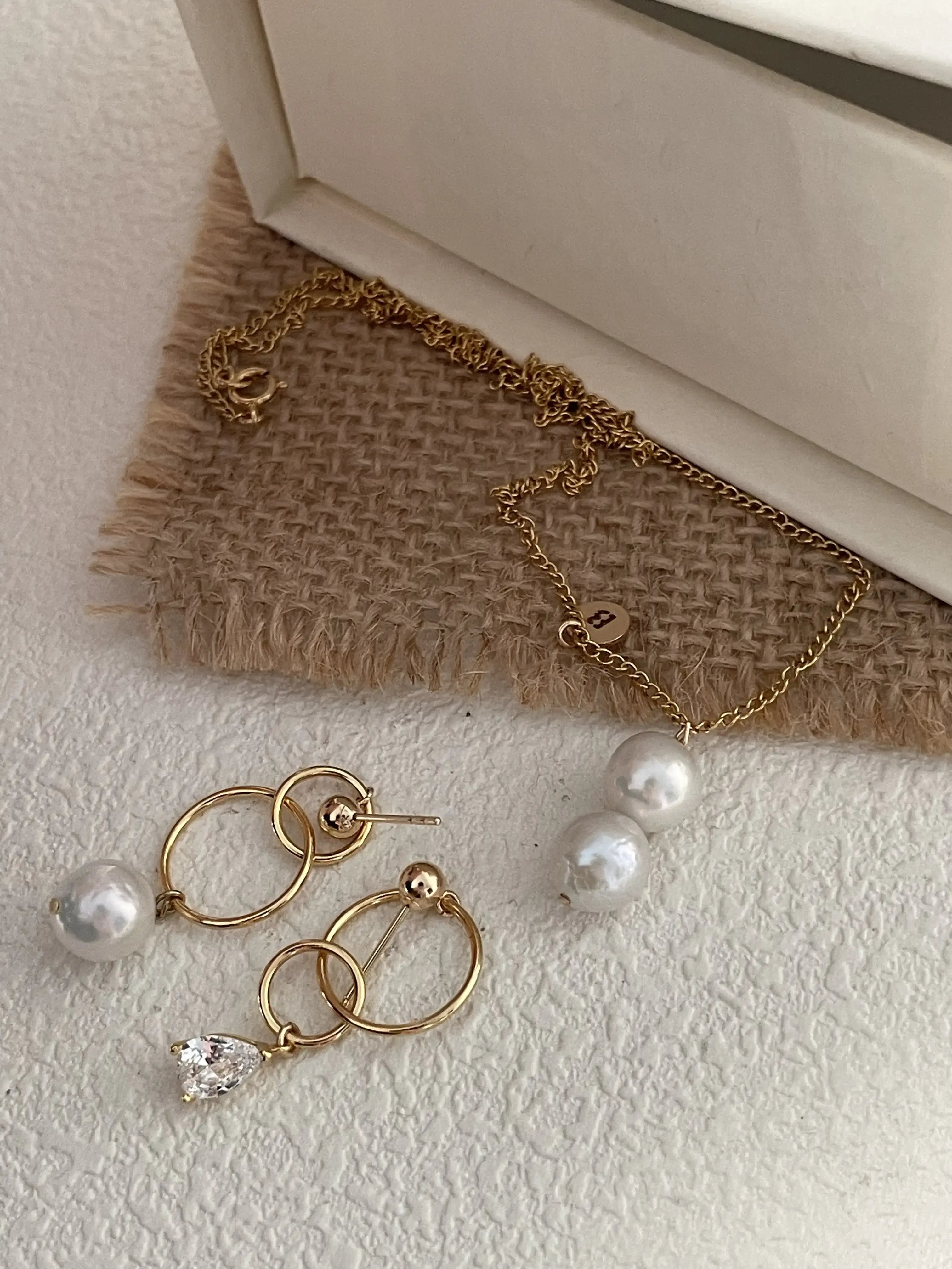 14K Gold Double Freshwater Pearl Pendant Necklace