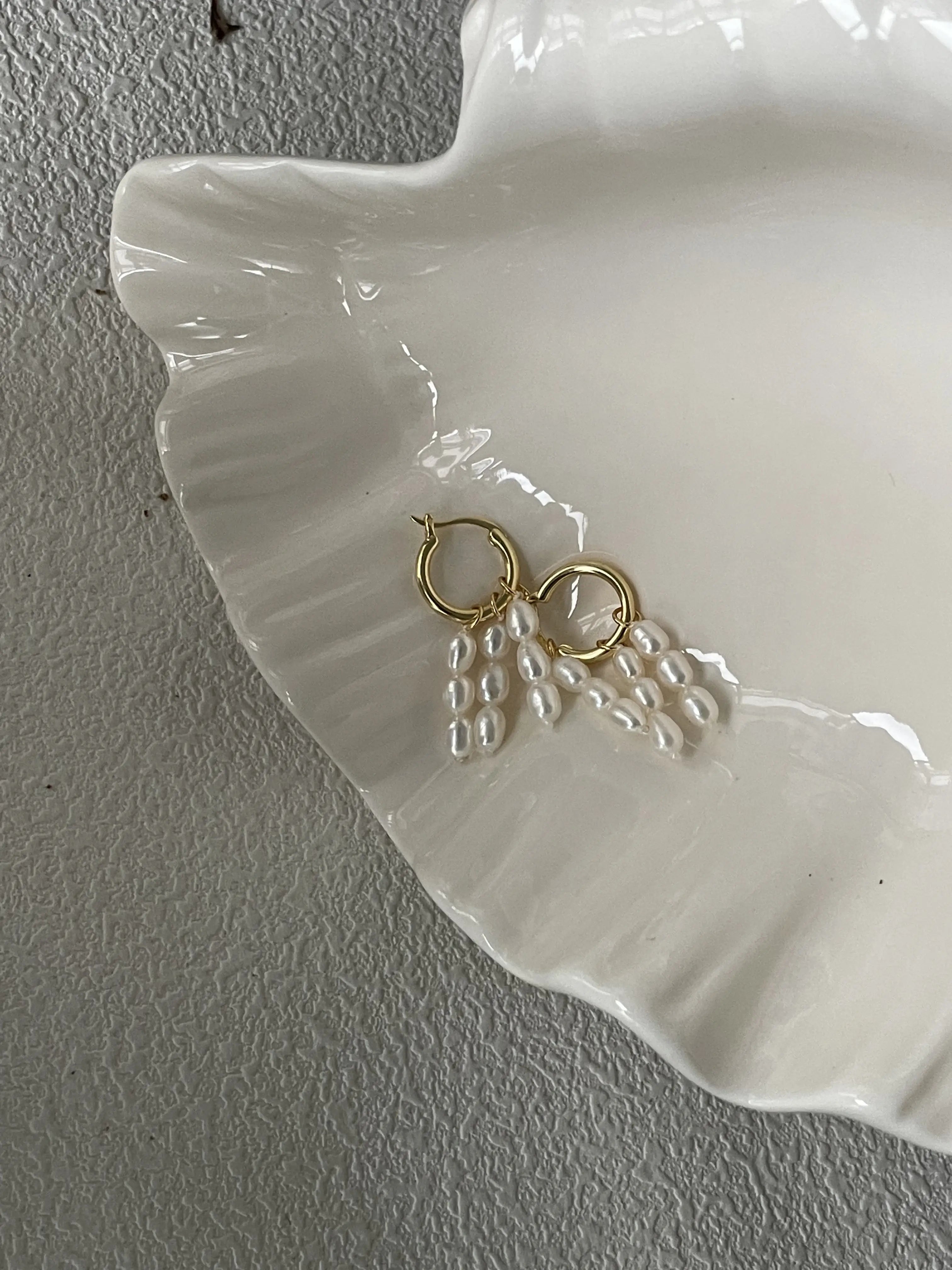 Rice Pearl Tassel Drop Earrings