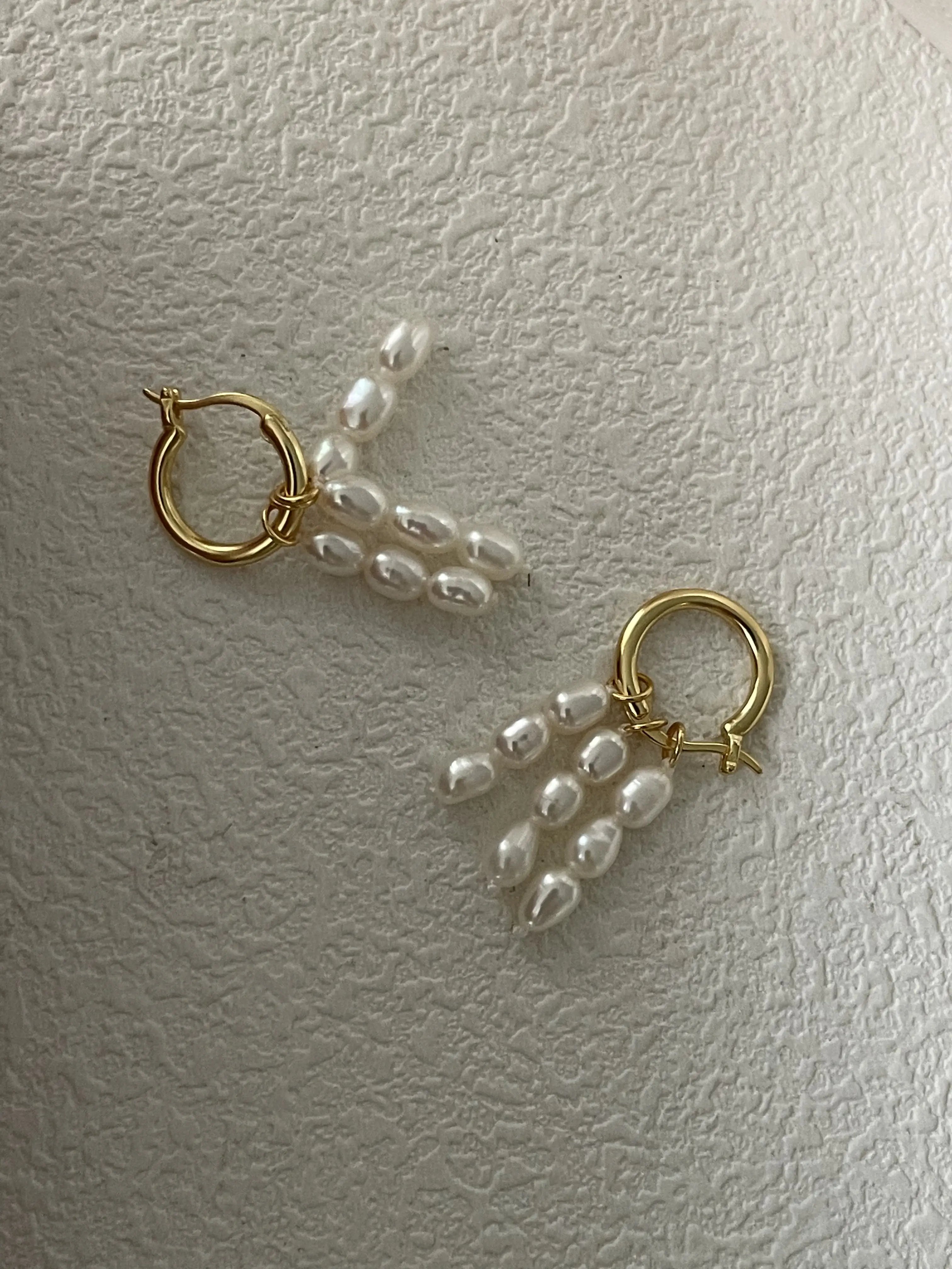Rice Pearl Tassel Drop Earrings