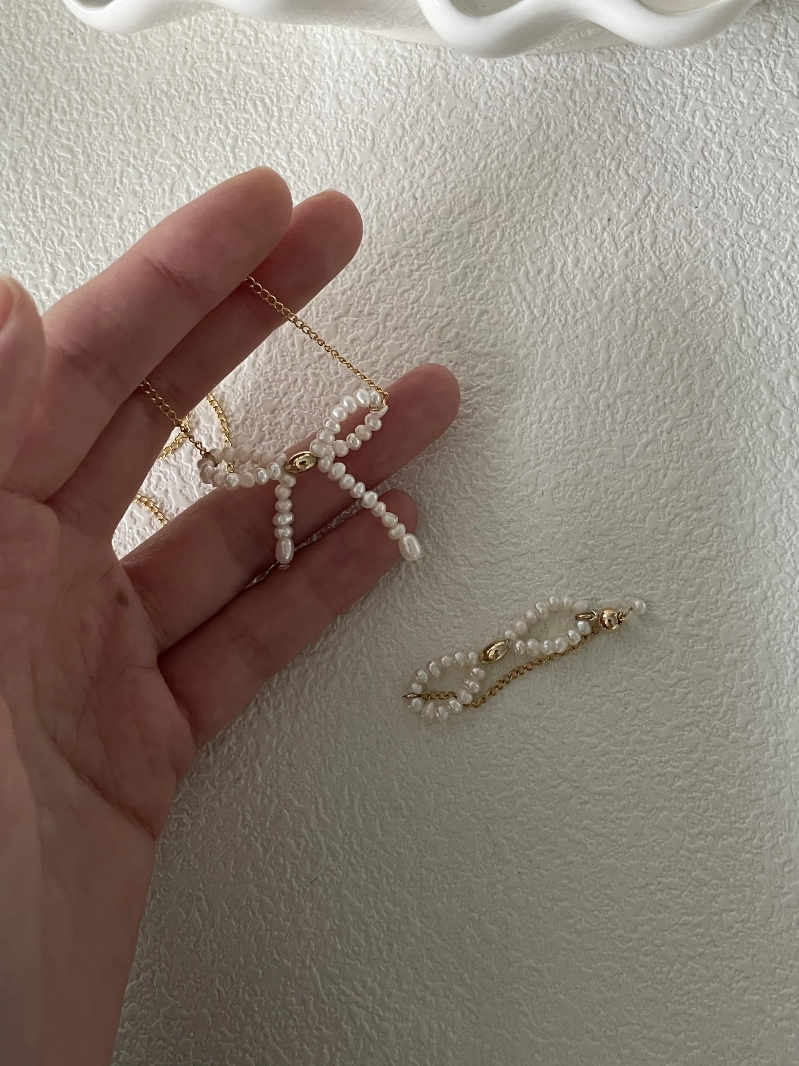 14K Gold Bowknot baby Pearl Stretchable Ring