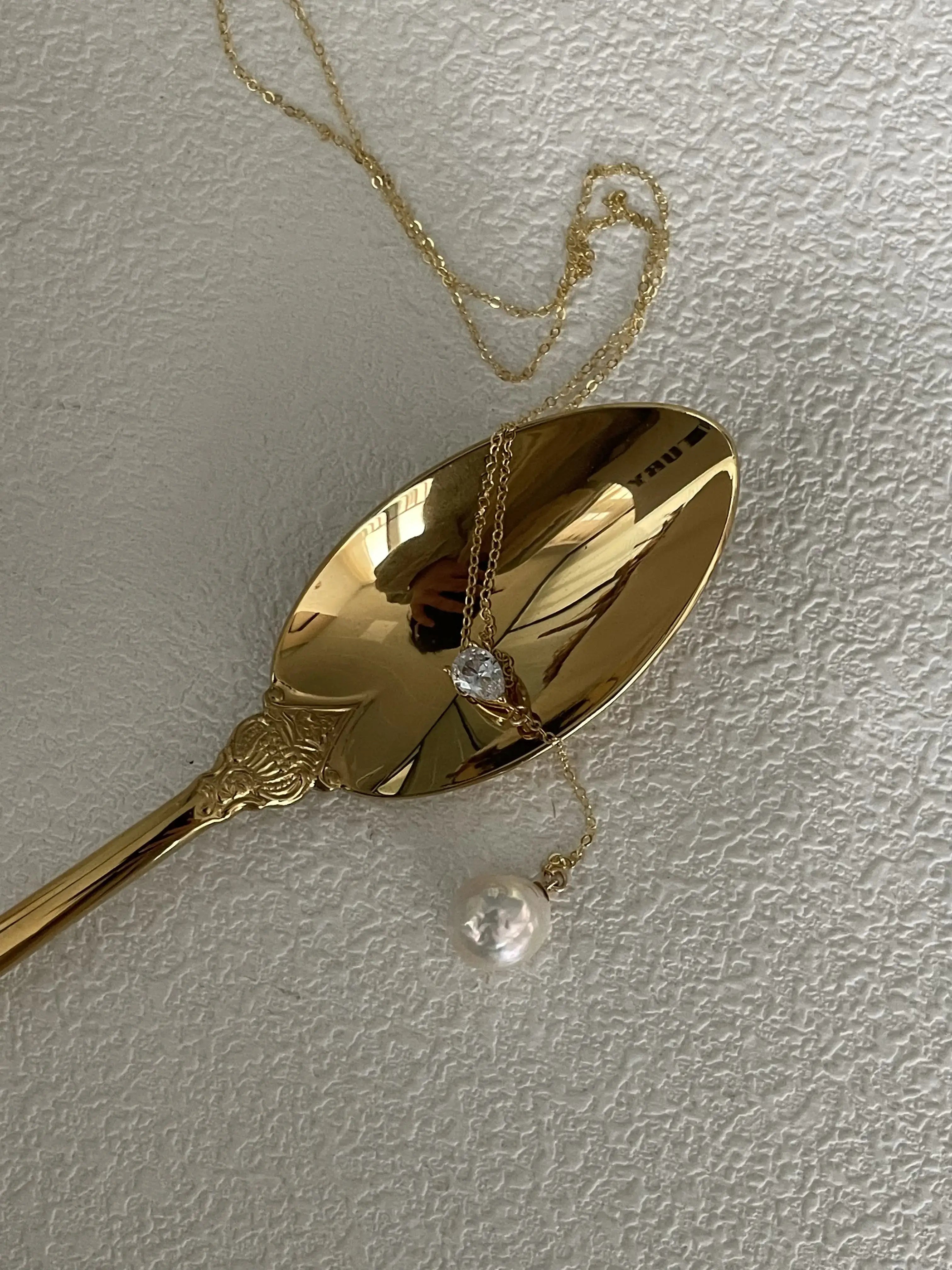 14K Gold Baroque Pearl Pendant Long Necklace