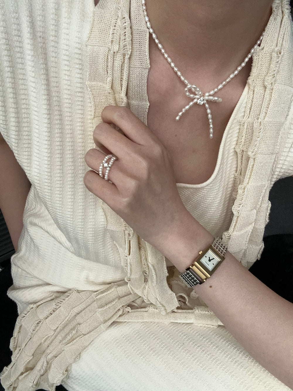 Cute Bow Mini Freshwater Pearl Necklace