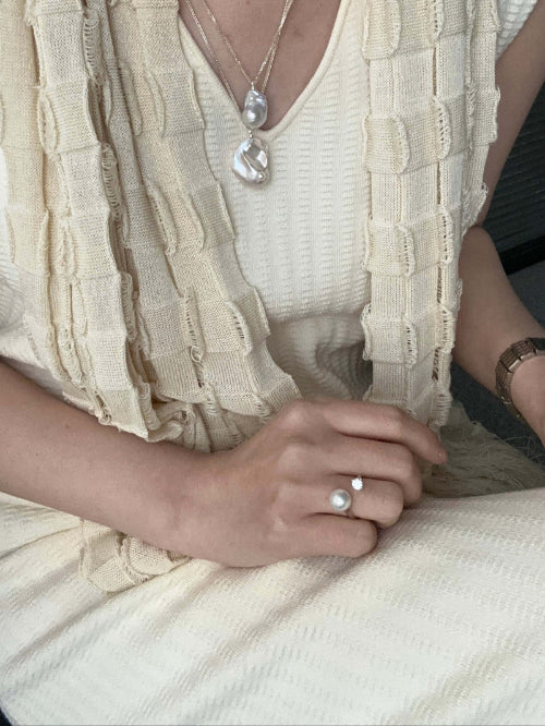 Starlit Grace - Diamond Freshwater Pearl Ring