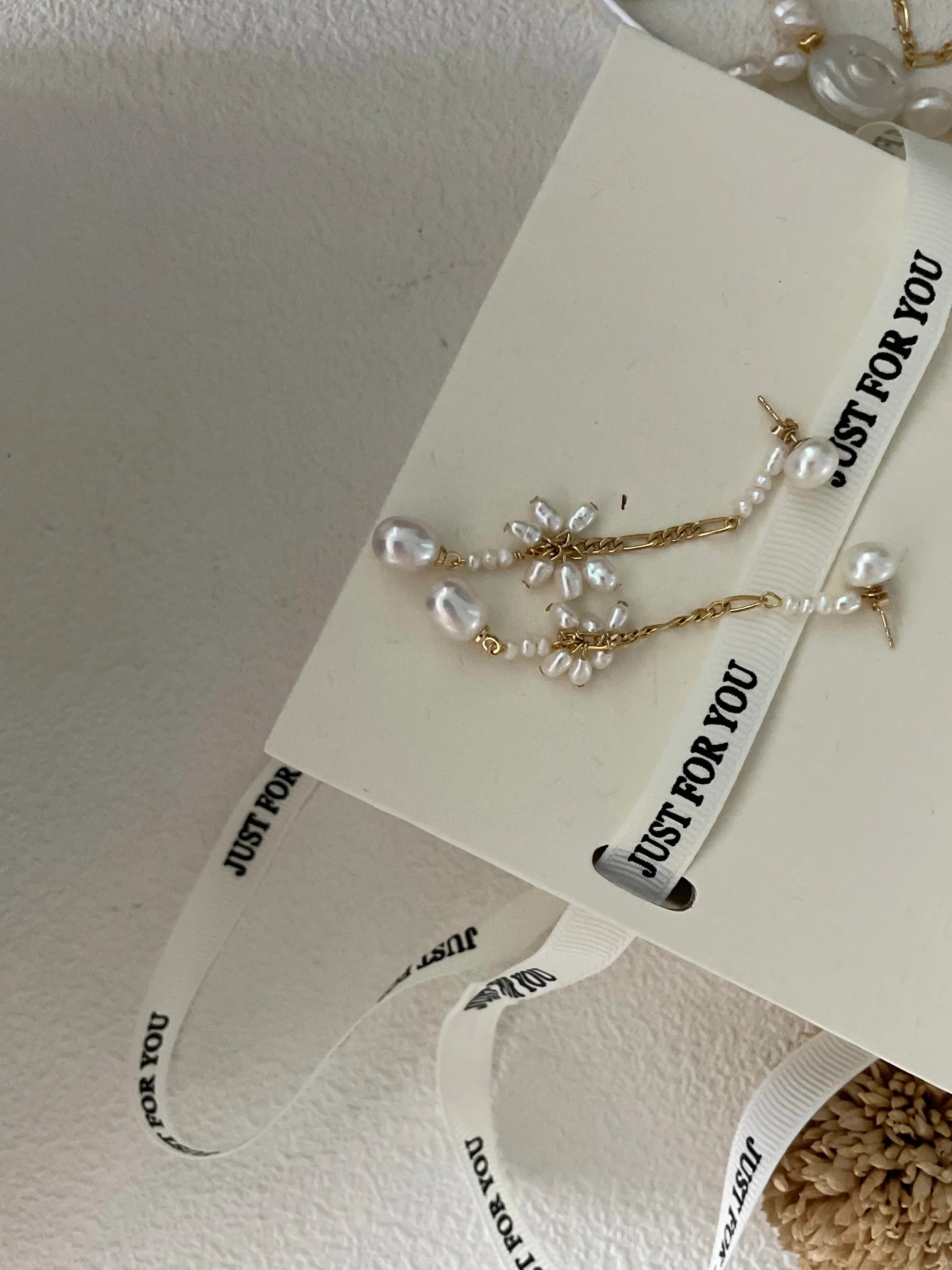 14K Gold Elegant Pearl Long Chain Drop Earrings