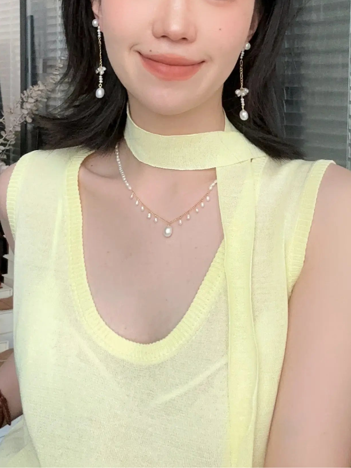 14K Gold Elegant Pearl Long Chain Drop Earrings