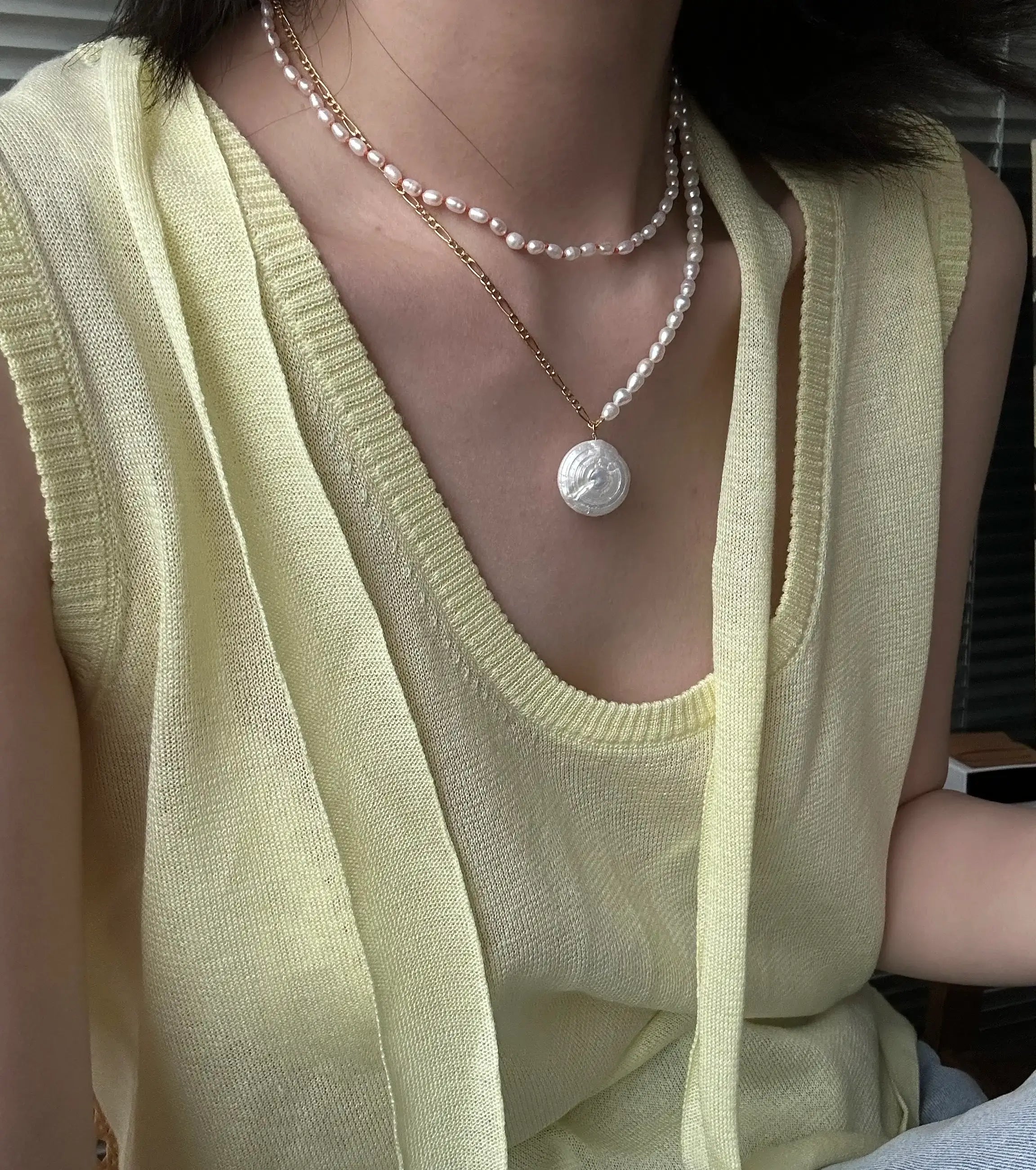 14K Gold Coin Baroque Pearl Pendant Necklace
