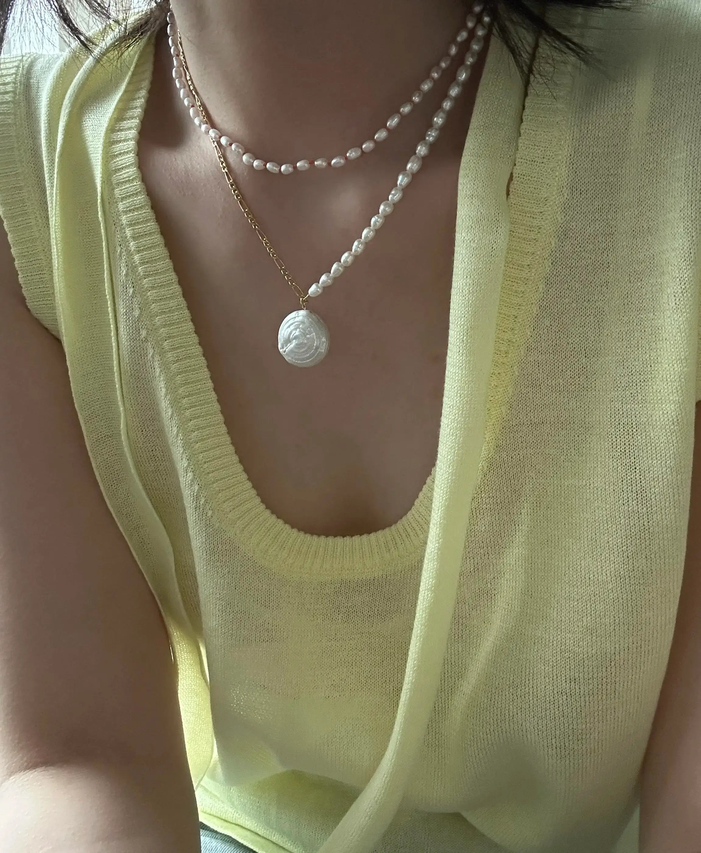 14K Gold Coin Baroque Pearl Pendant Necklace
