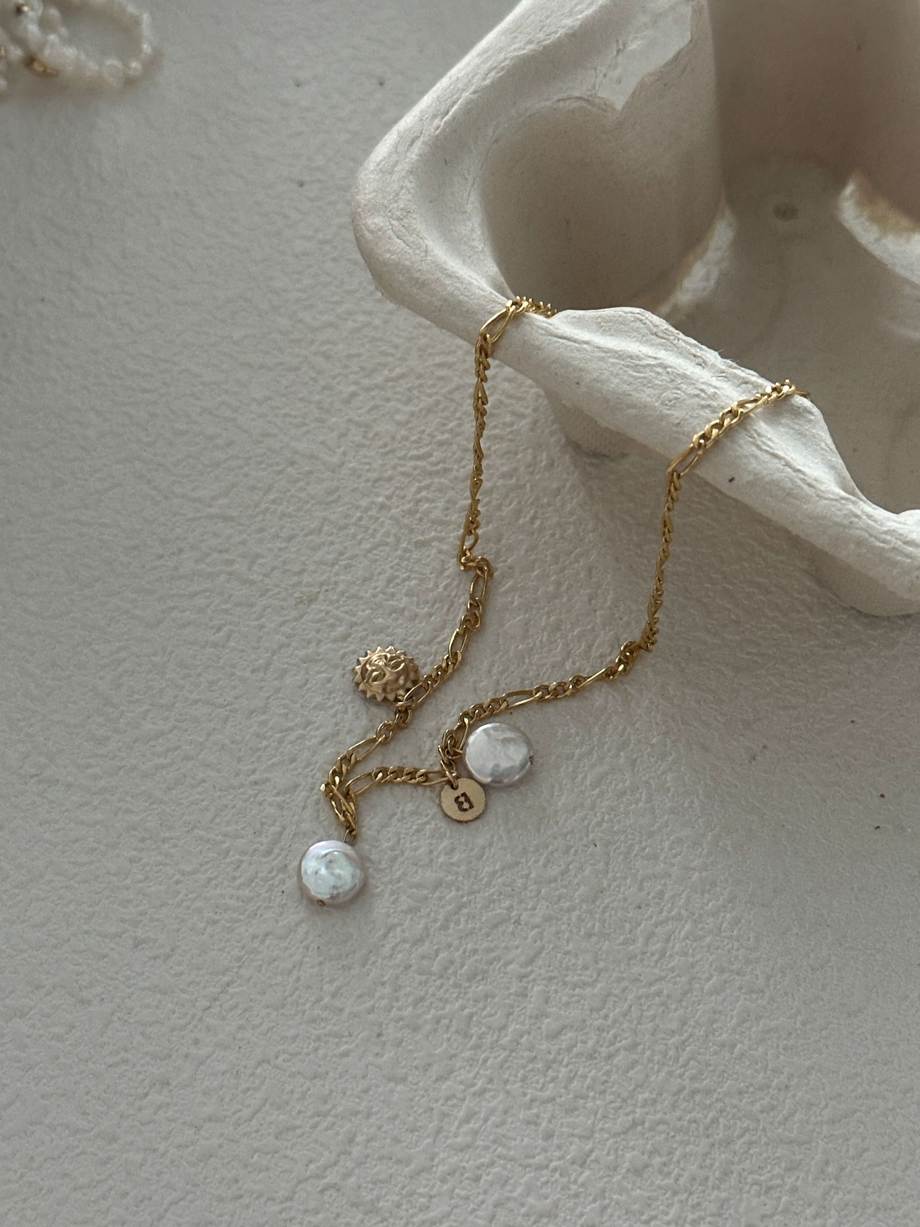 14K Gold Mini Coin Baroque Pearl Pendant Necklace