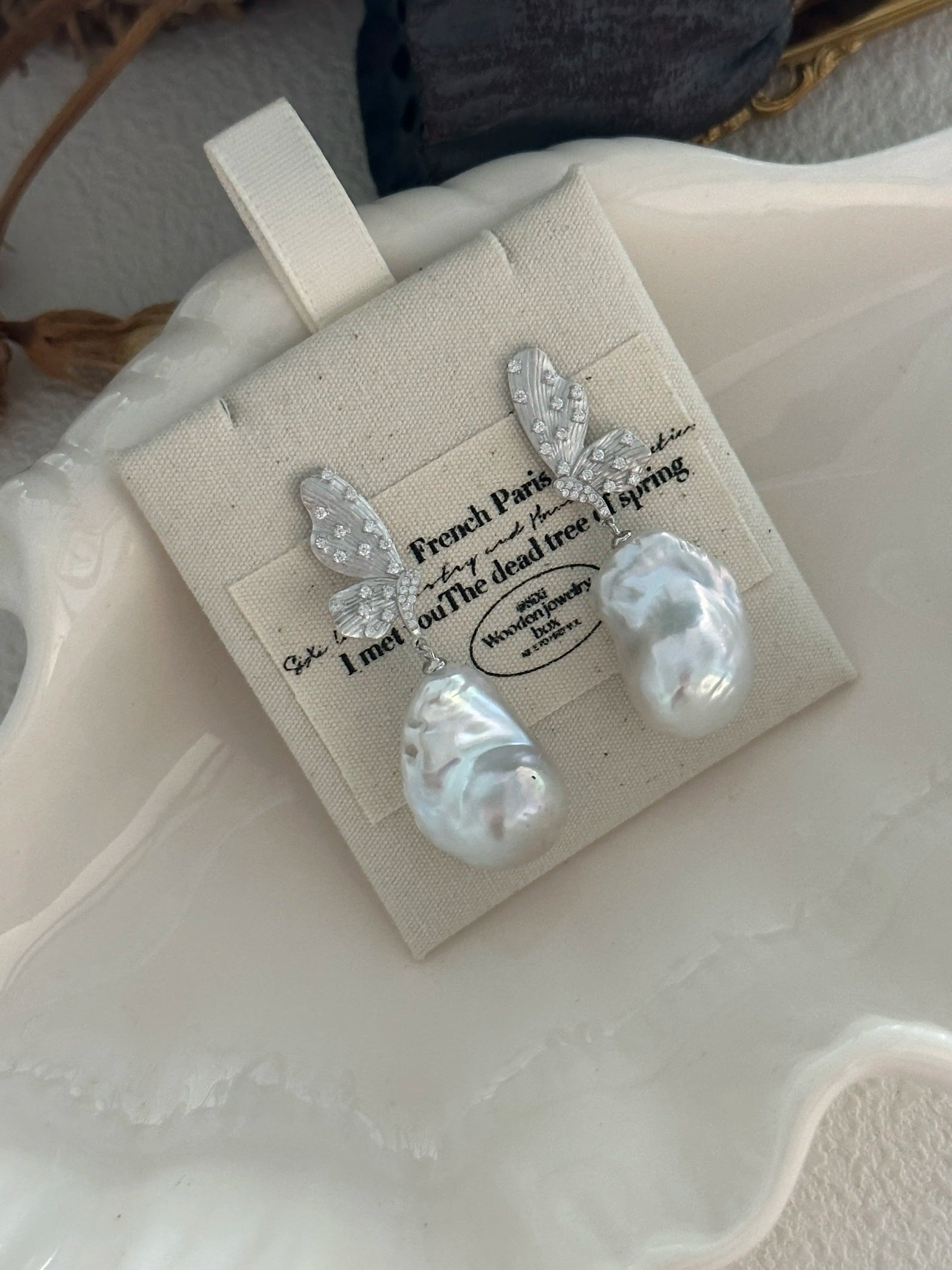 Classic Butterfly Baroque Pearl Drop Earrings
