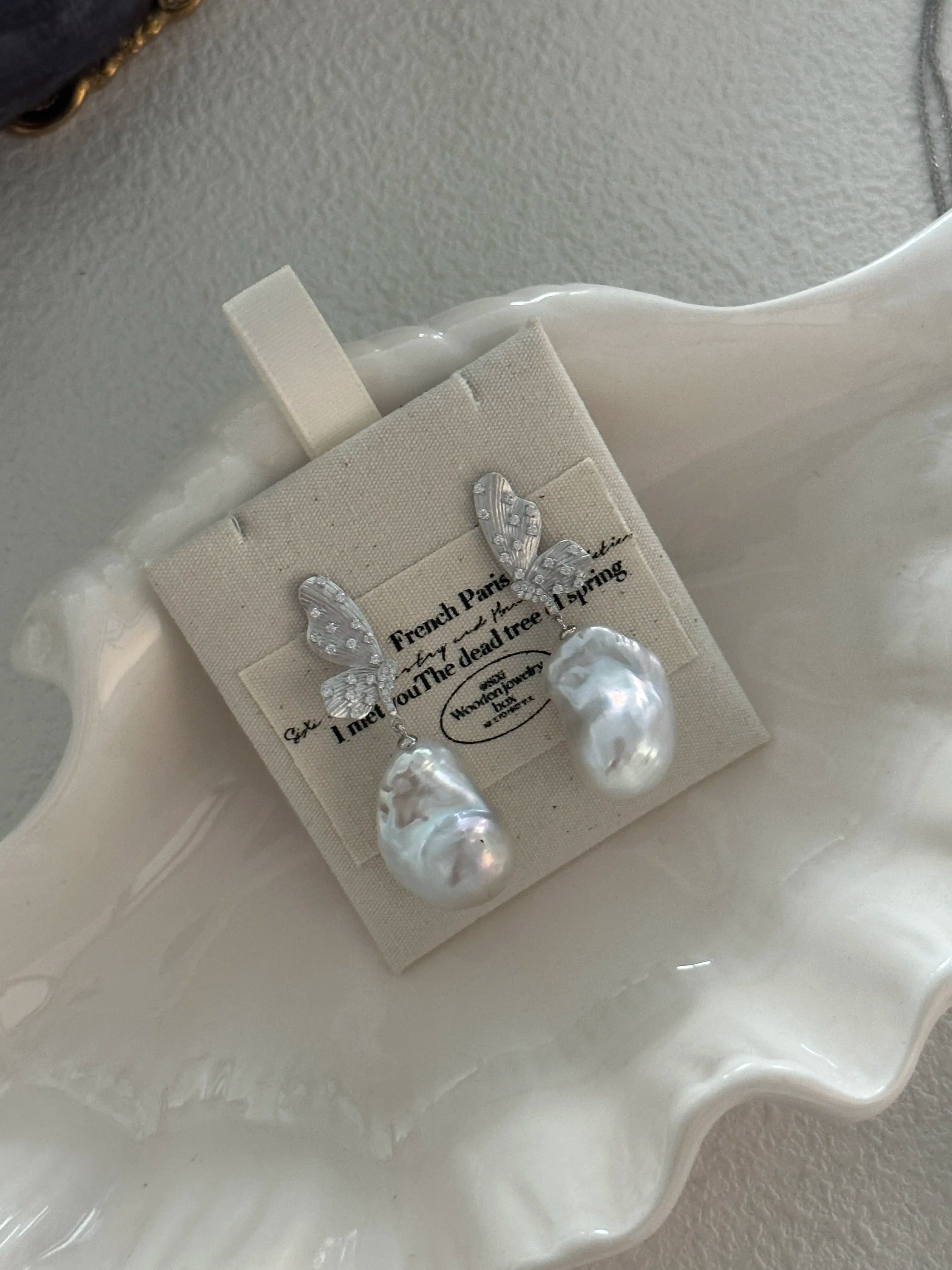 Classic Butterfly Baroque Pearl Drop Earrings