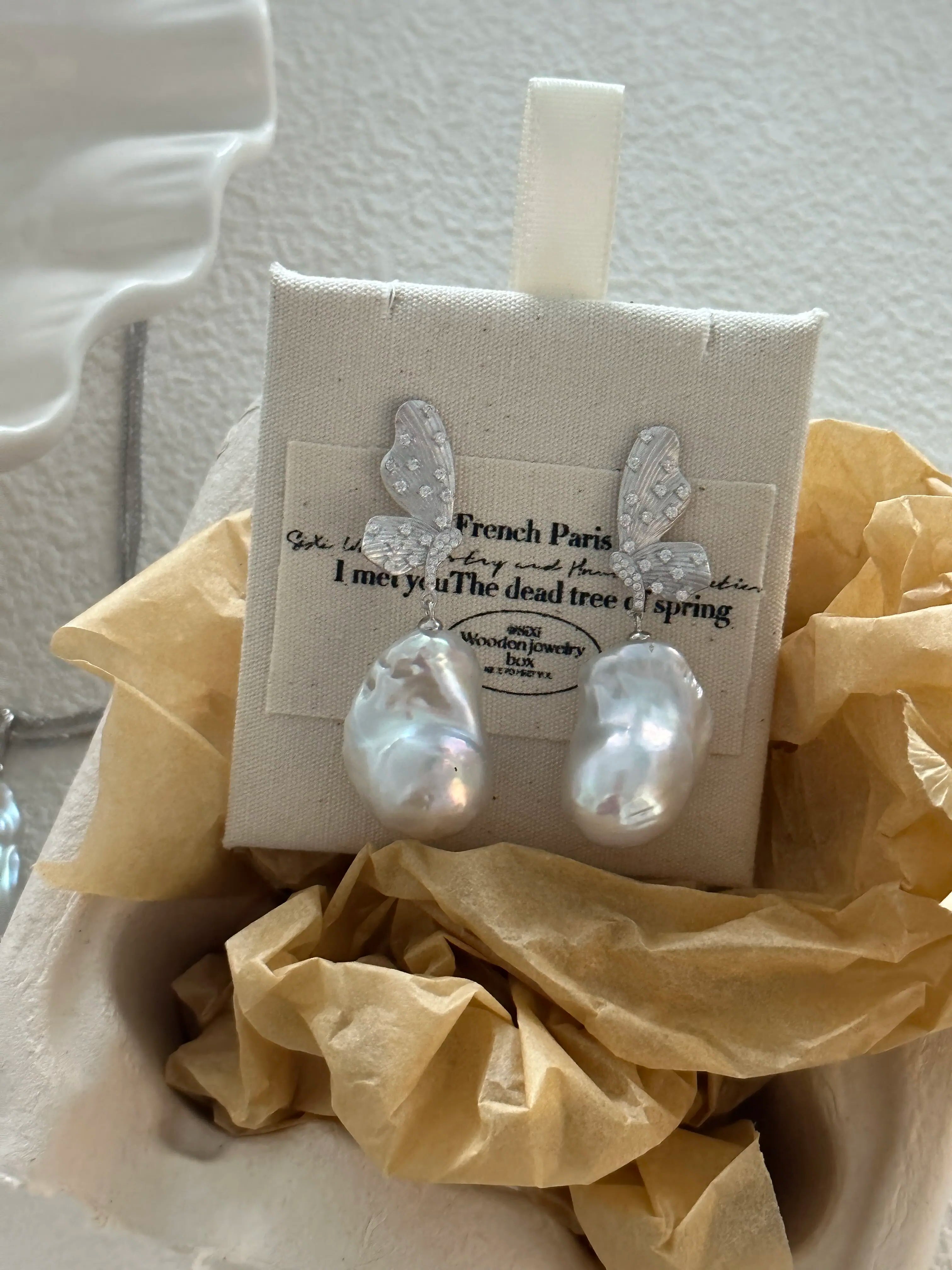 Classic Butterfly Baroque Pearl Drop Earrings