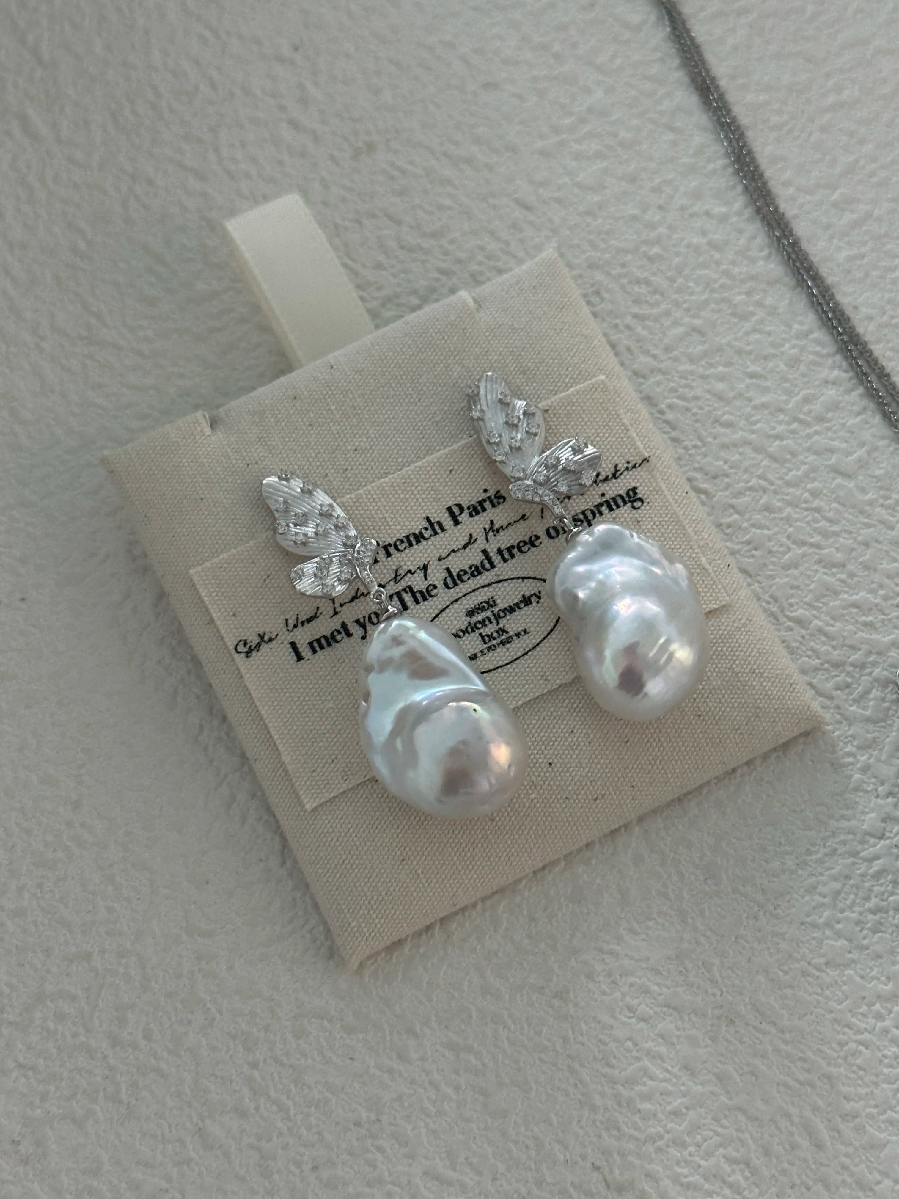 Classic Butterfly Baroque Pearl Drop Earrings