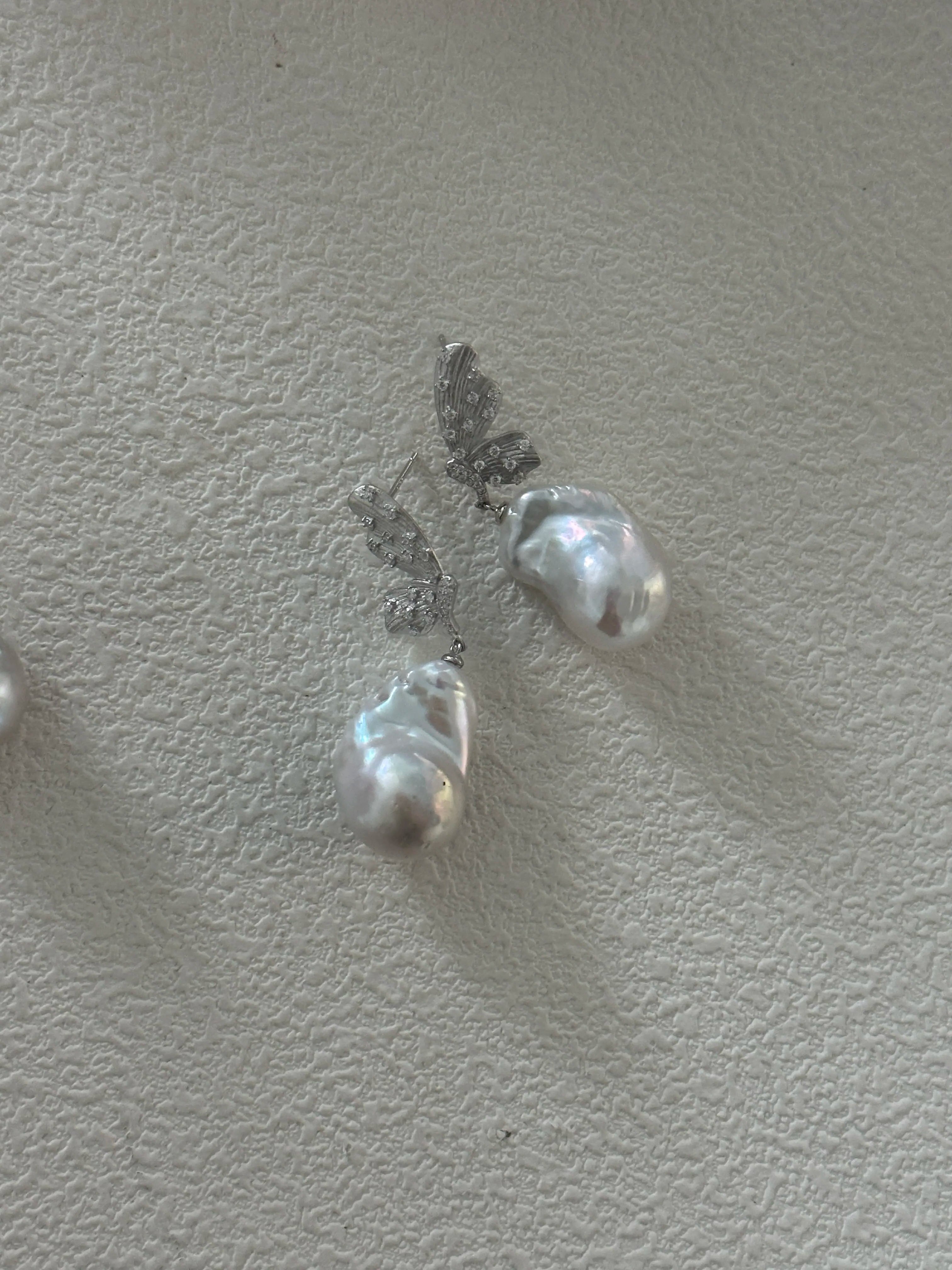 Classic Butterfly Baroque Pearl Drop Earrings