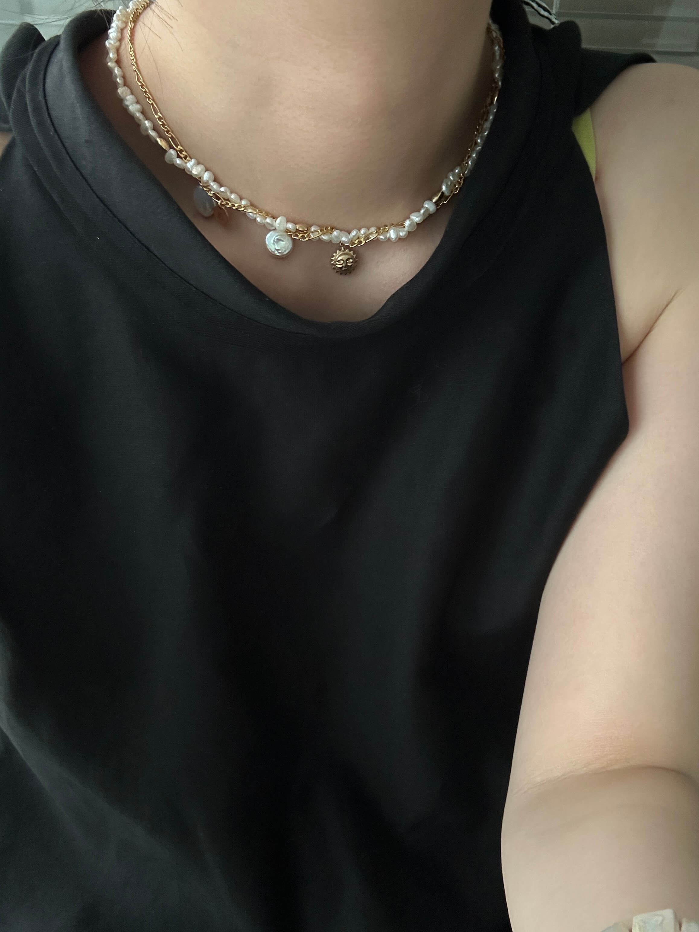 14K Gold Mini Coin Baroque Pearl Pendant Necklace