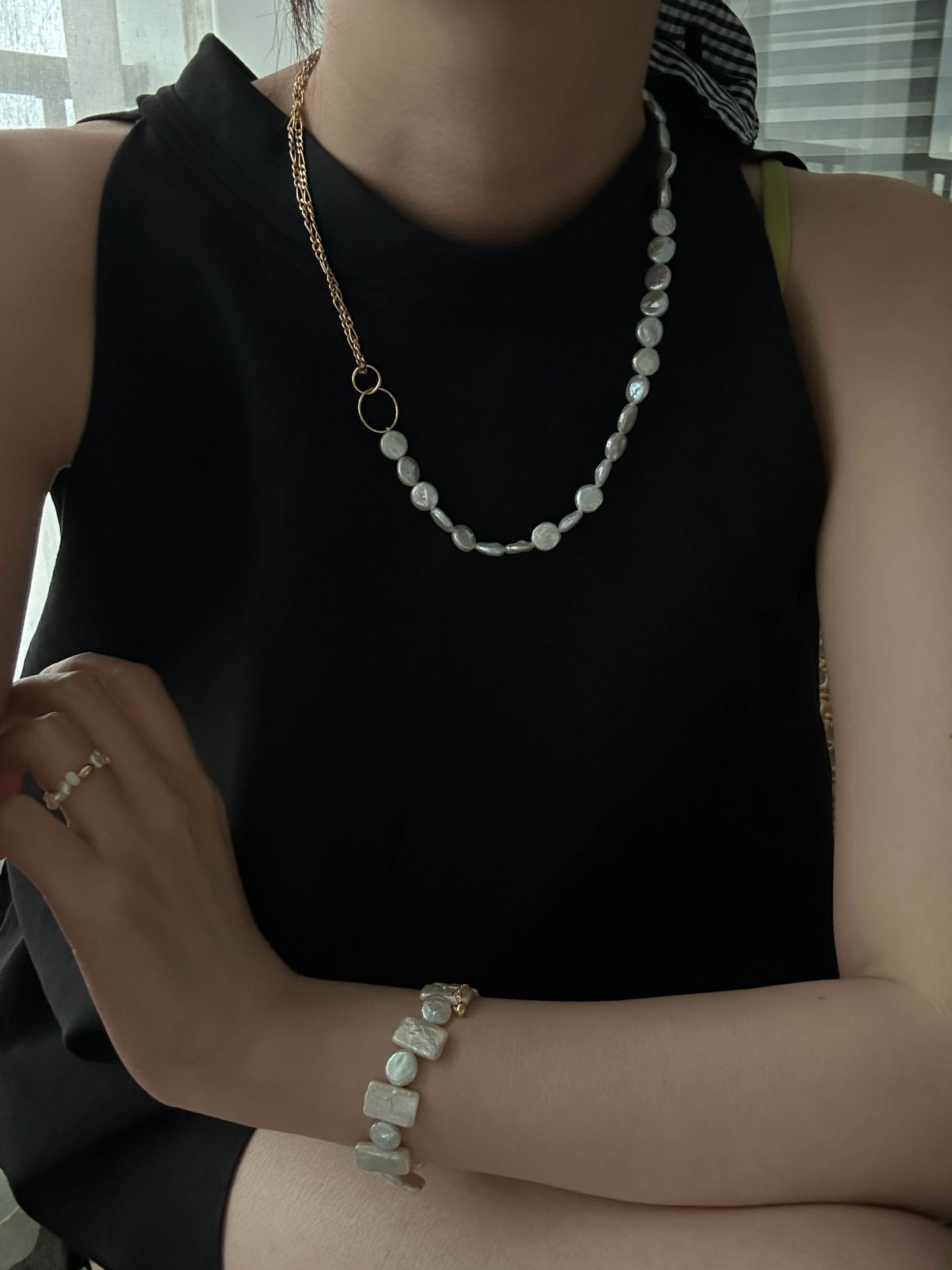 14K Gold Mini Coin Baroque Pearl Necklace