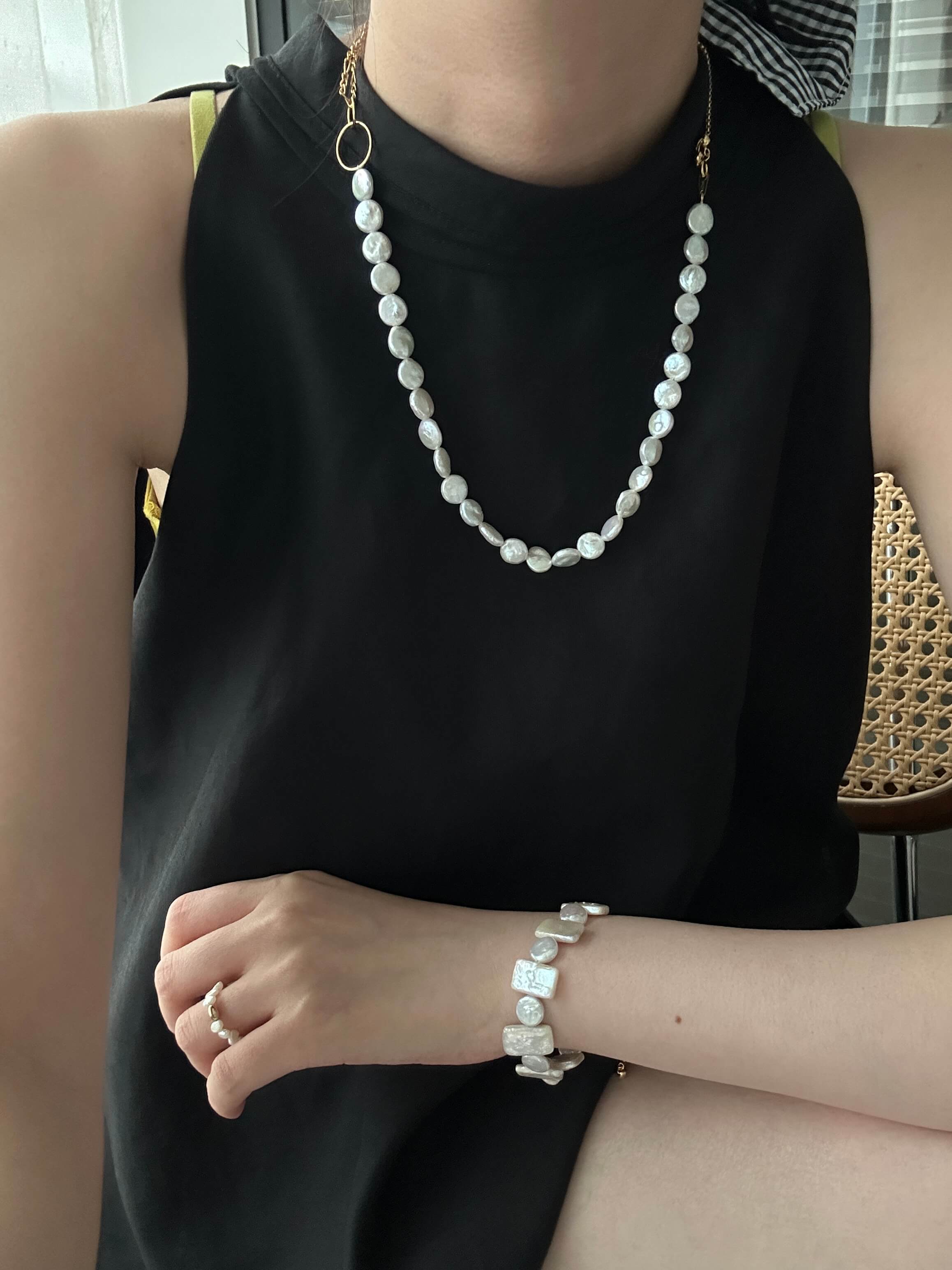 14K Gold Mini Coin Baroque Pearl Necklace