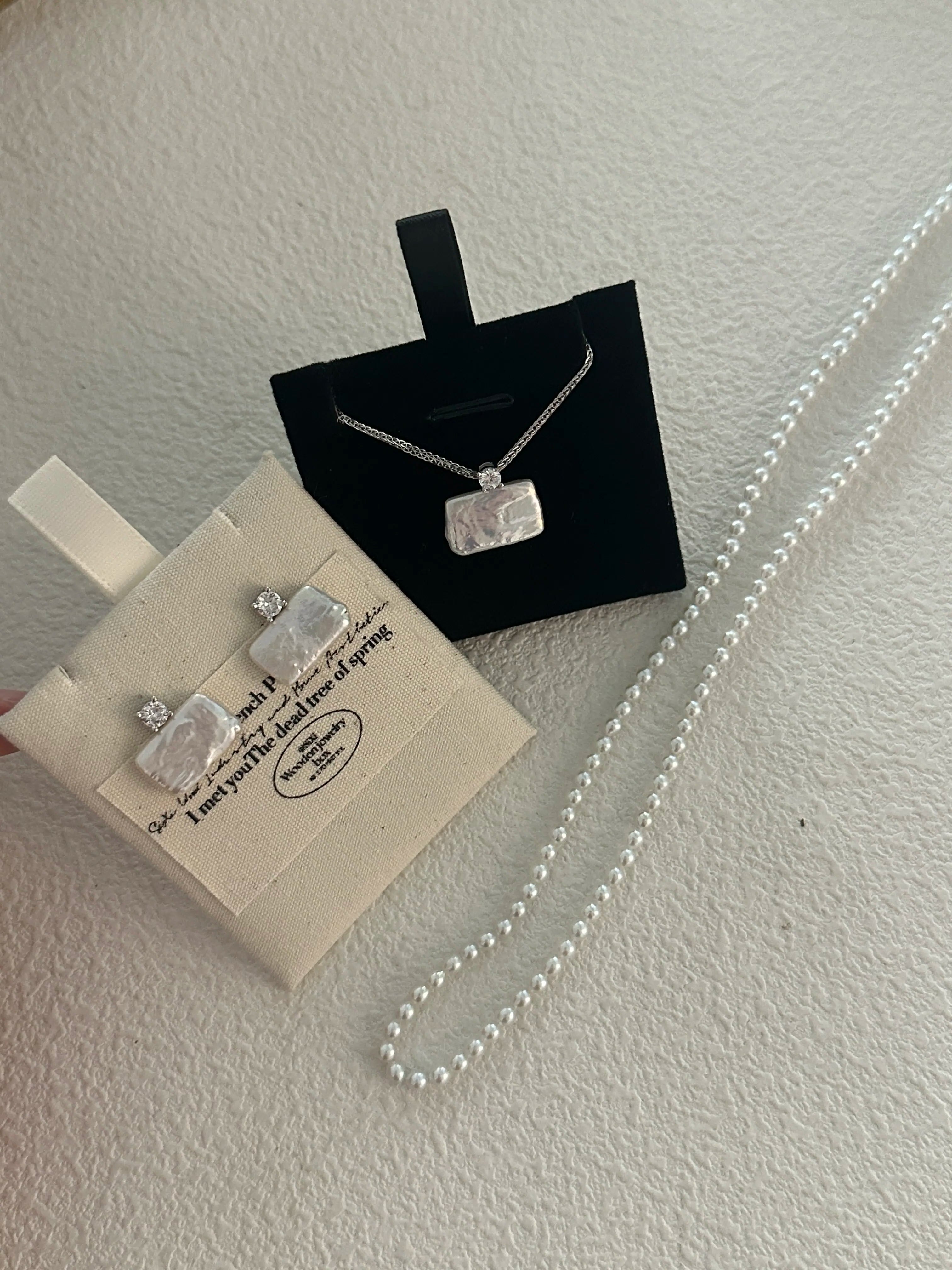 Classic Square Baroque Pearl Stud Earrings