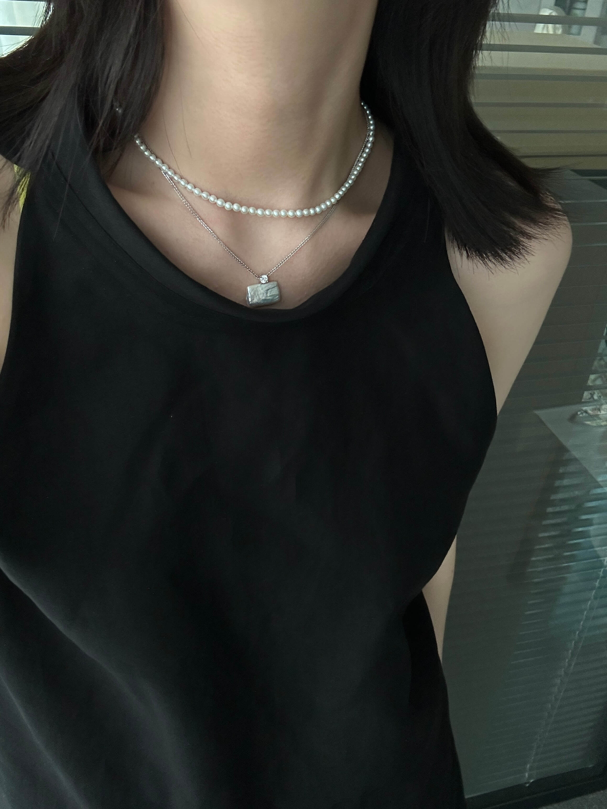 Square Baroque Freshwater Pearl Pendant Necklace