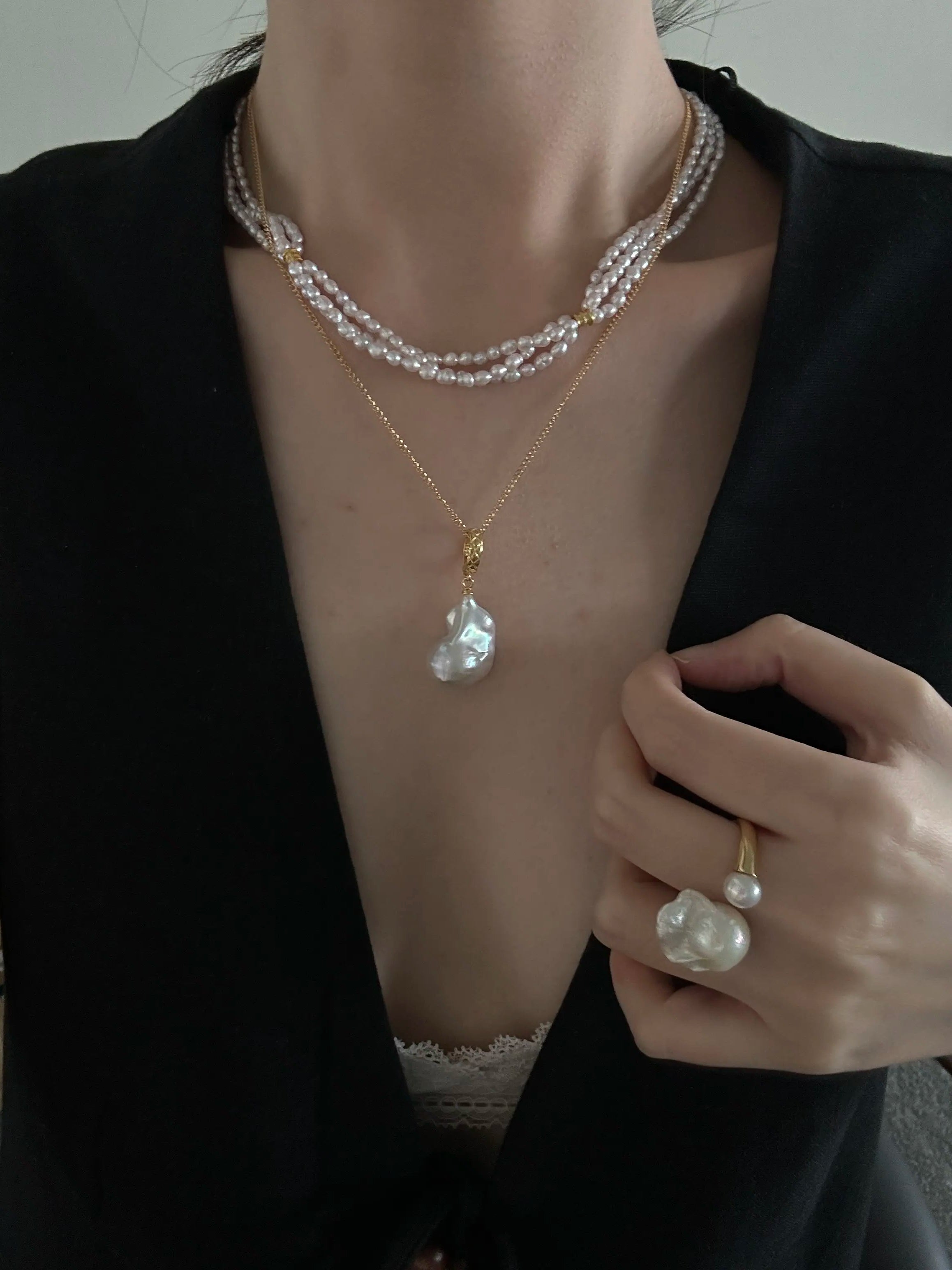 18K Gold Triple-Layer Pink Freshwater Pearl Necklace