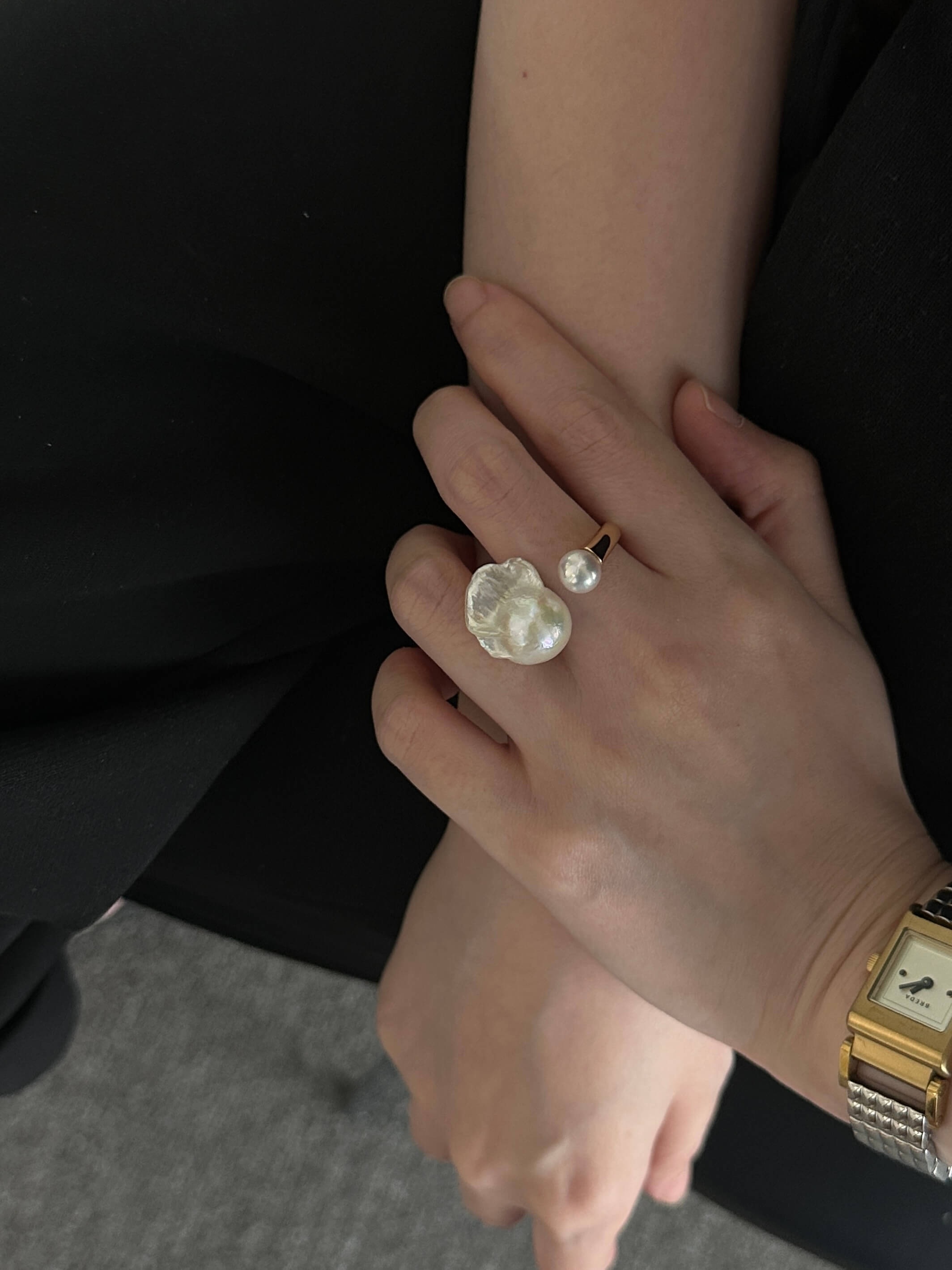 18K Gold Baroque Pearl Ring