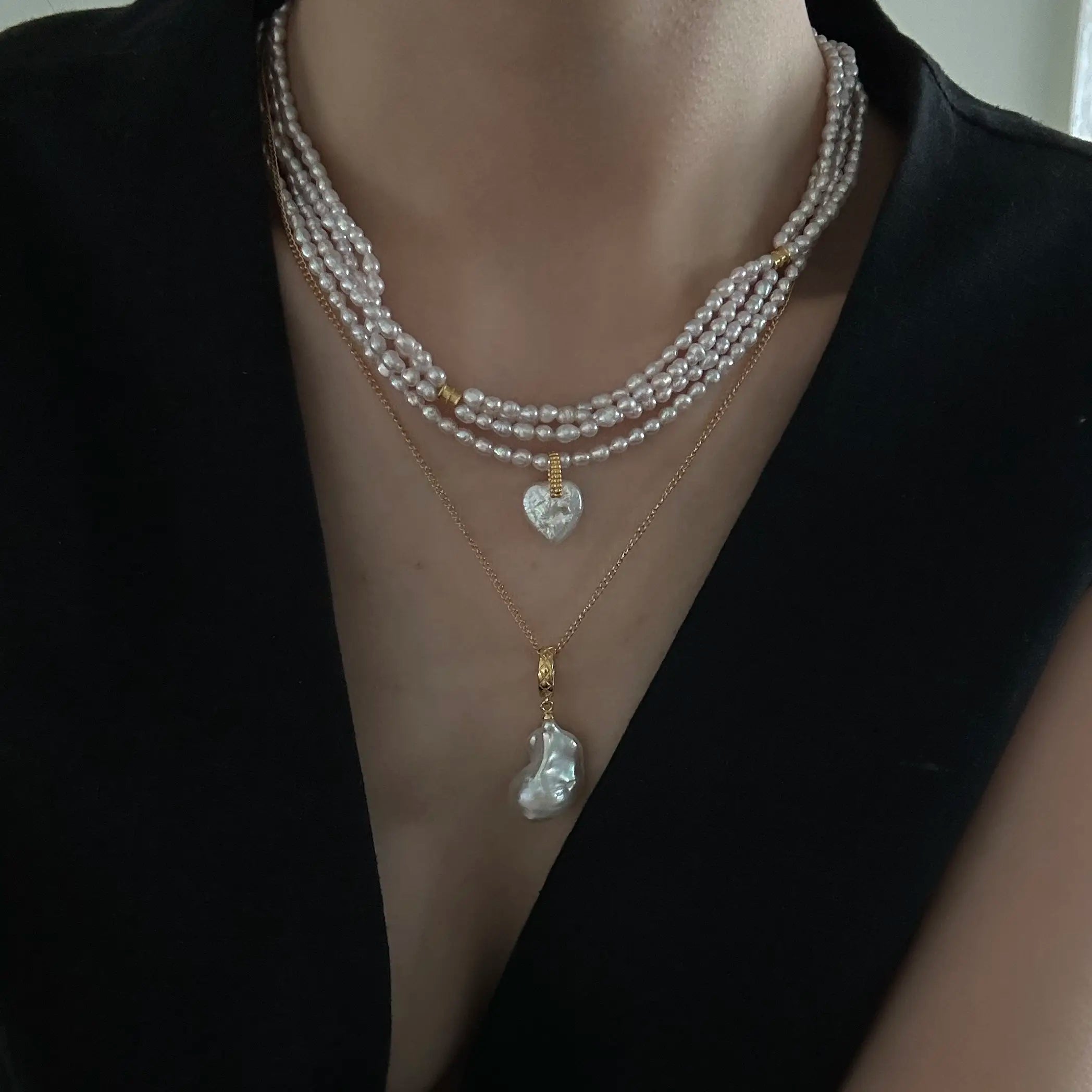 18K Gold Triple-Layer Pink Freshwater Pearl Necklace