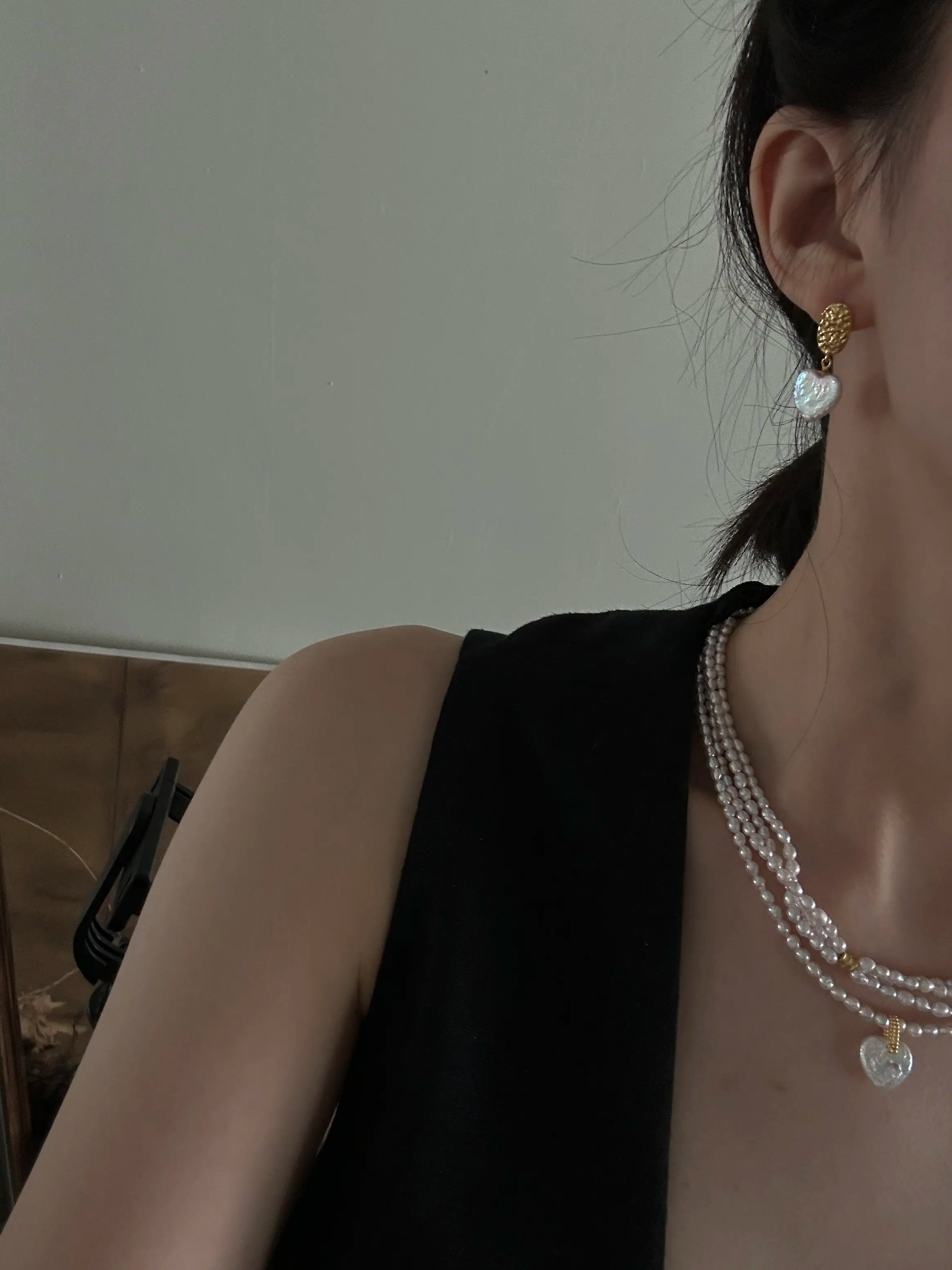 18K Gold Heart-Shaped Baroque Pearl Drop Earrings