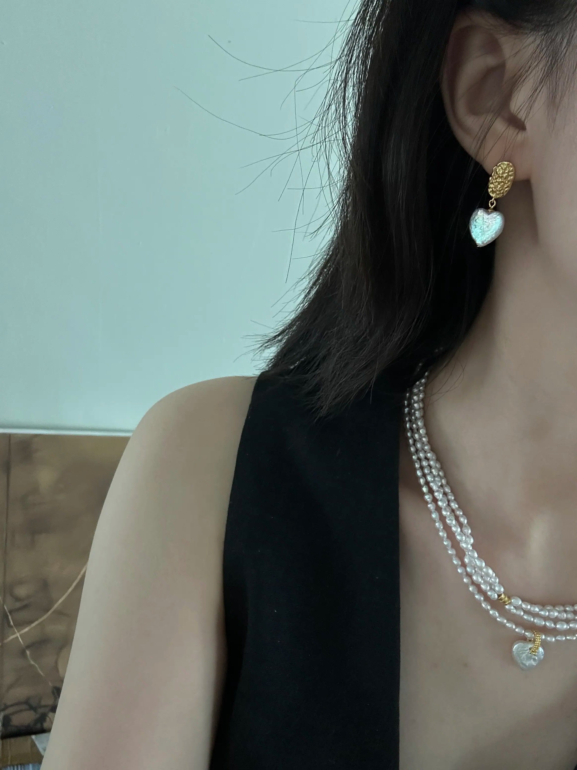 18K Gold Heart-Shaped Baroque Pearl Drop Earrings