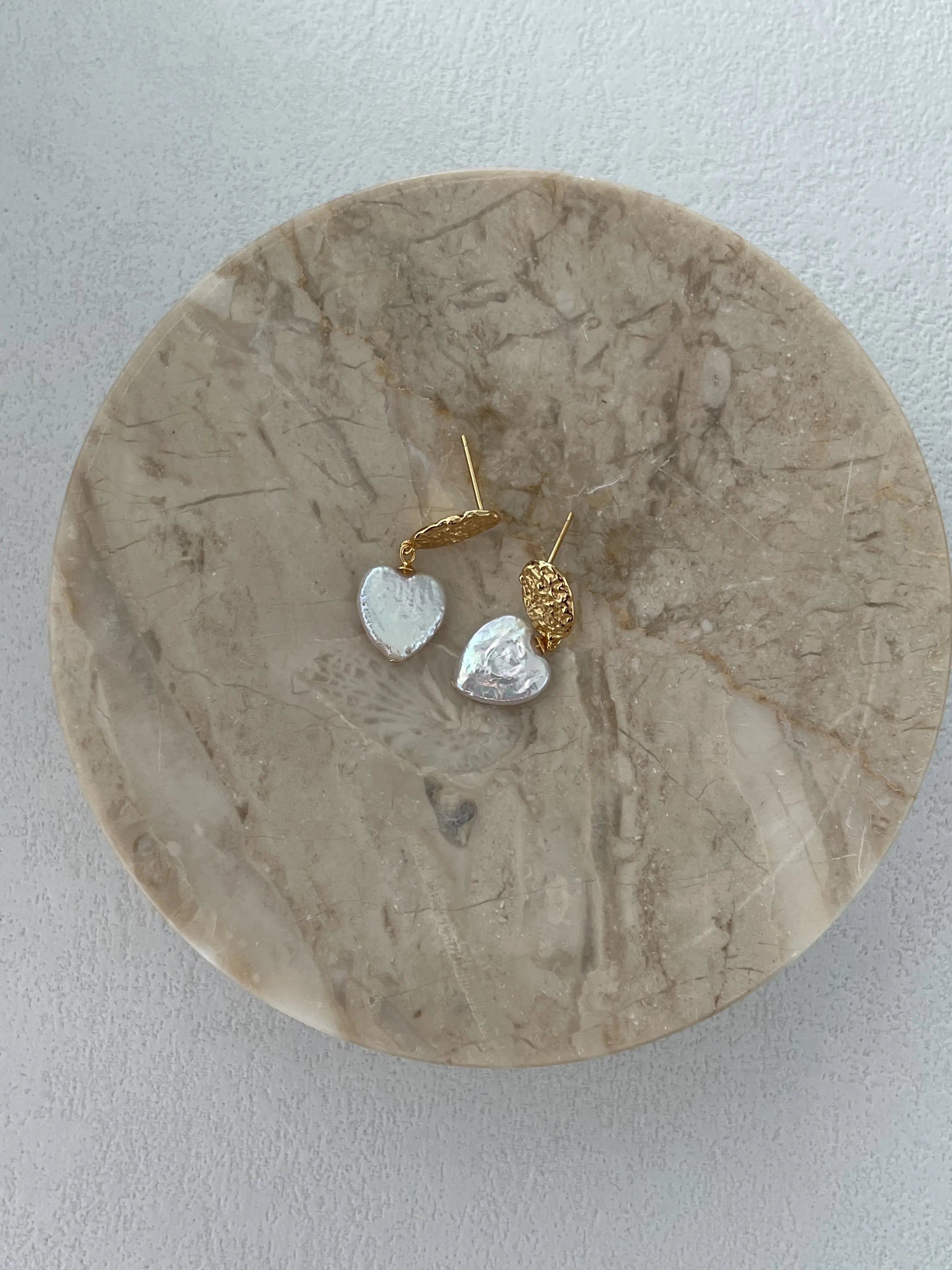 18K Gold Heart-Shaped Baroque Pearl Drop Earrings