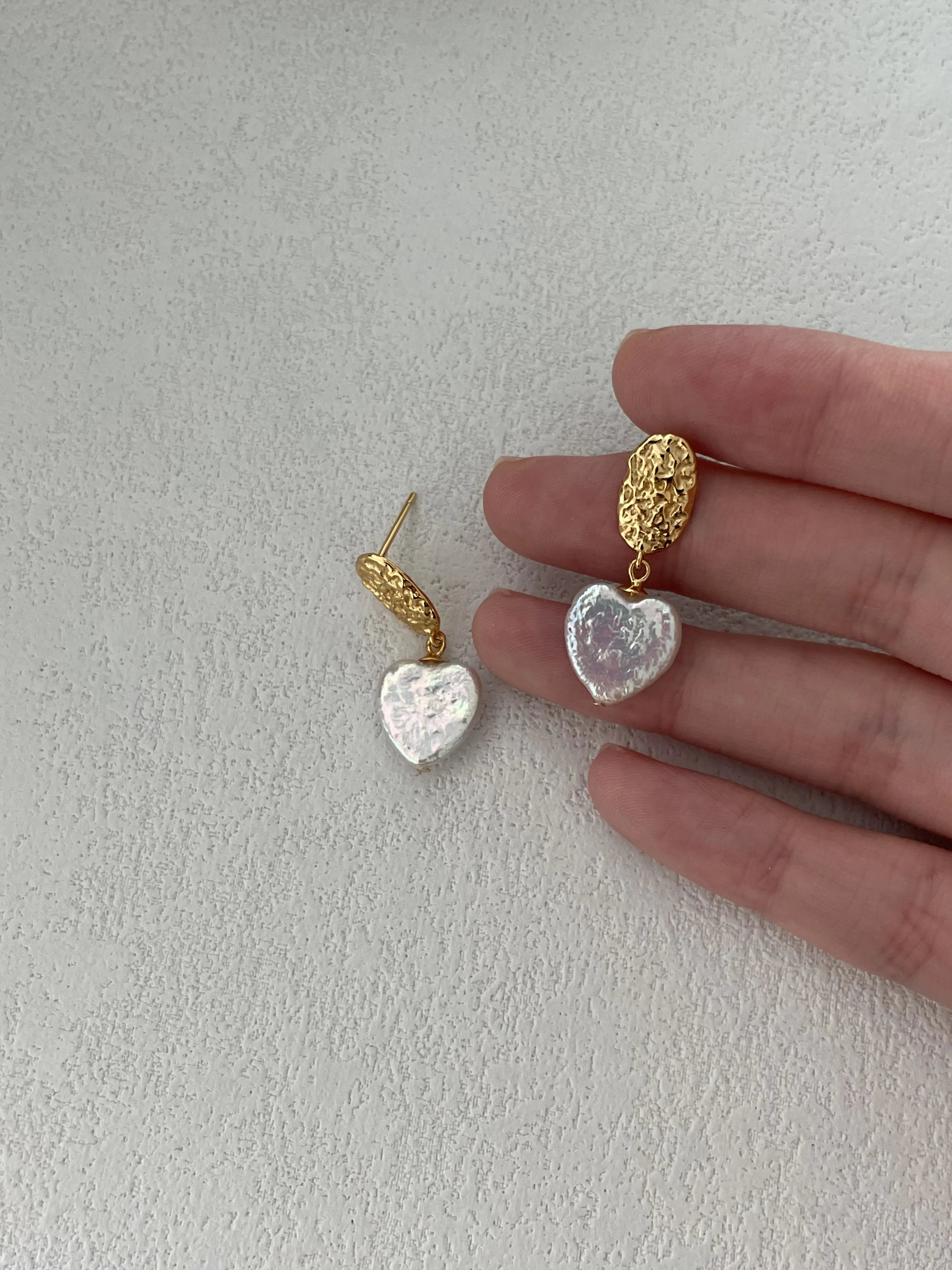 18K Gold Heart-Shaped Baroque Pearl Drop Earrings