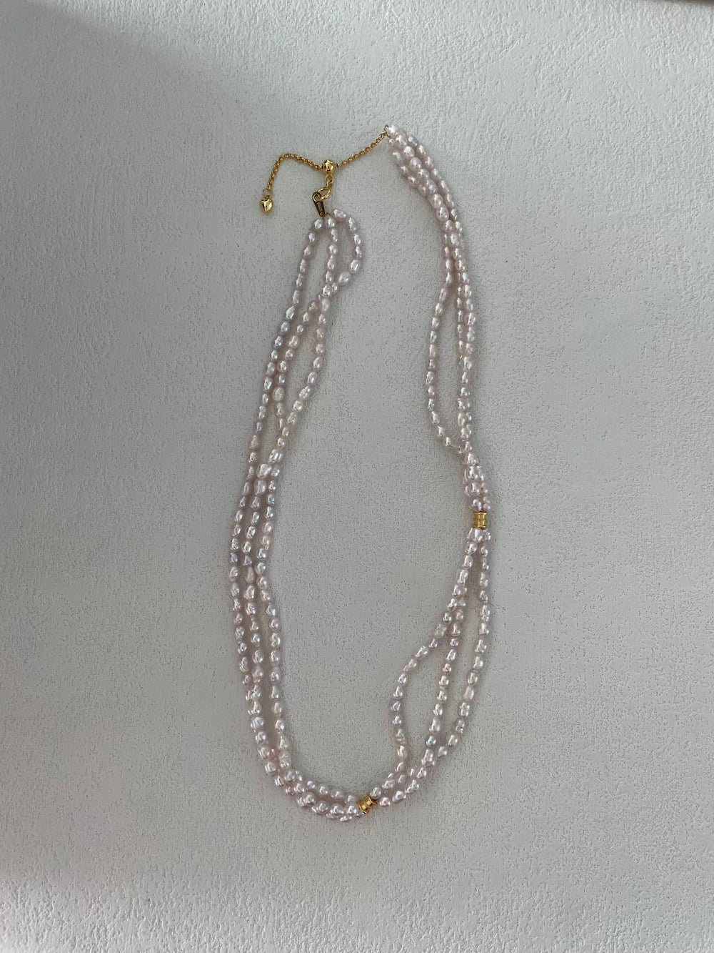 18K Gold Triple-Layer Pink Freshwater Pearl Necklace