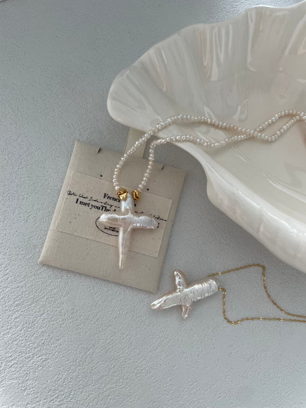 Cross Baroque Pearl Pendant Necklace