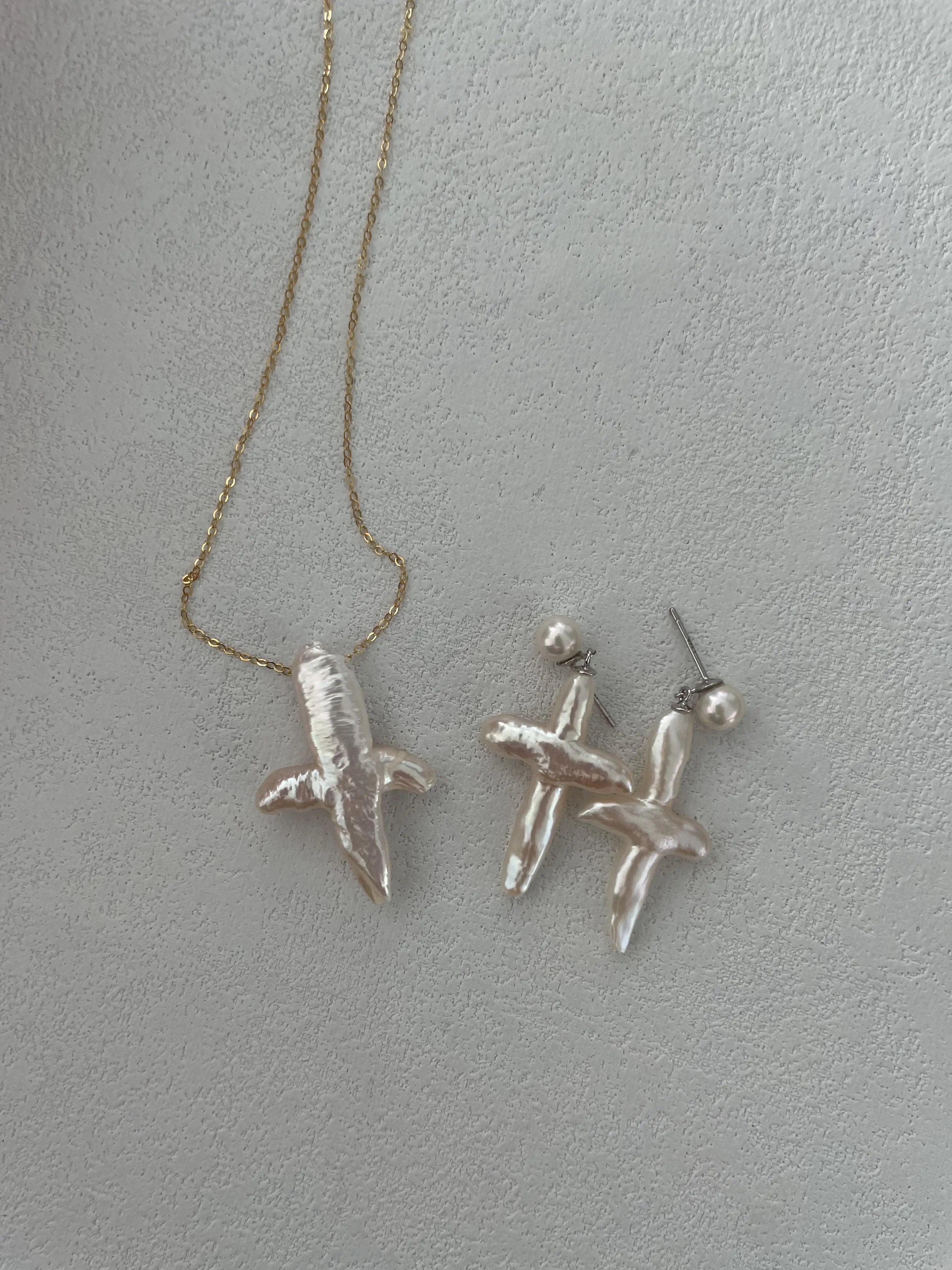 Cross Baroque Pearl Drop Earrings