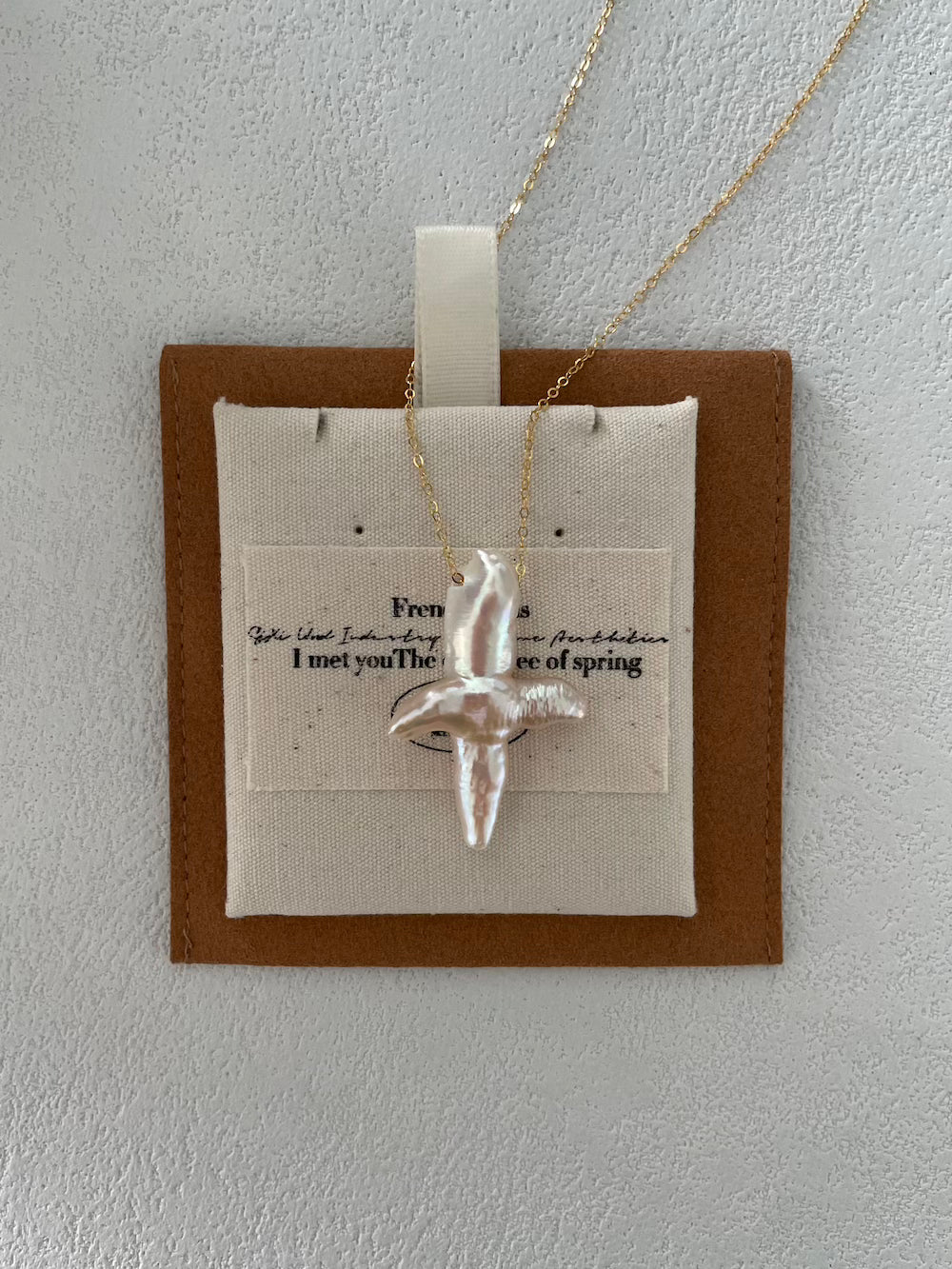 14K Gold Cross Baroque Pearl Pendant Necklace