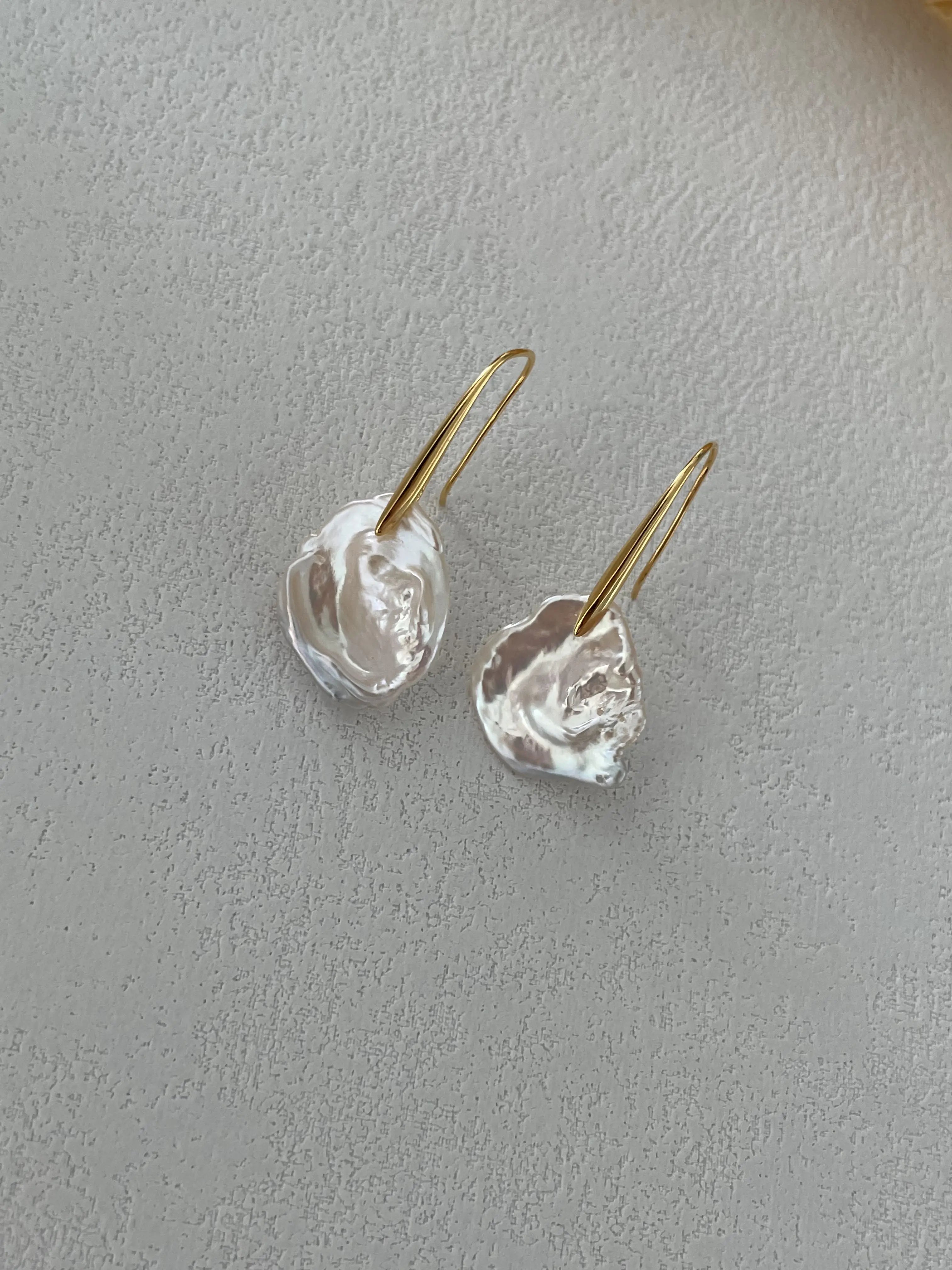 18K Gold Petal and High Heel Baroque Pearl Stud Earrings
