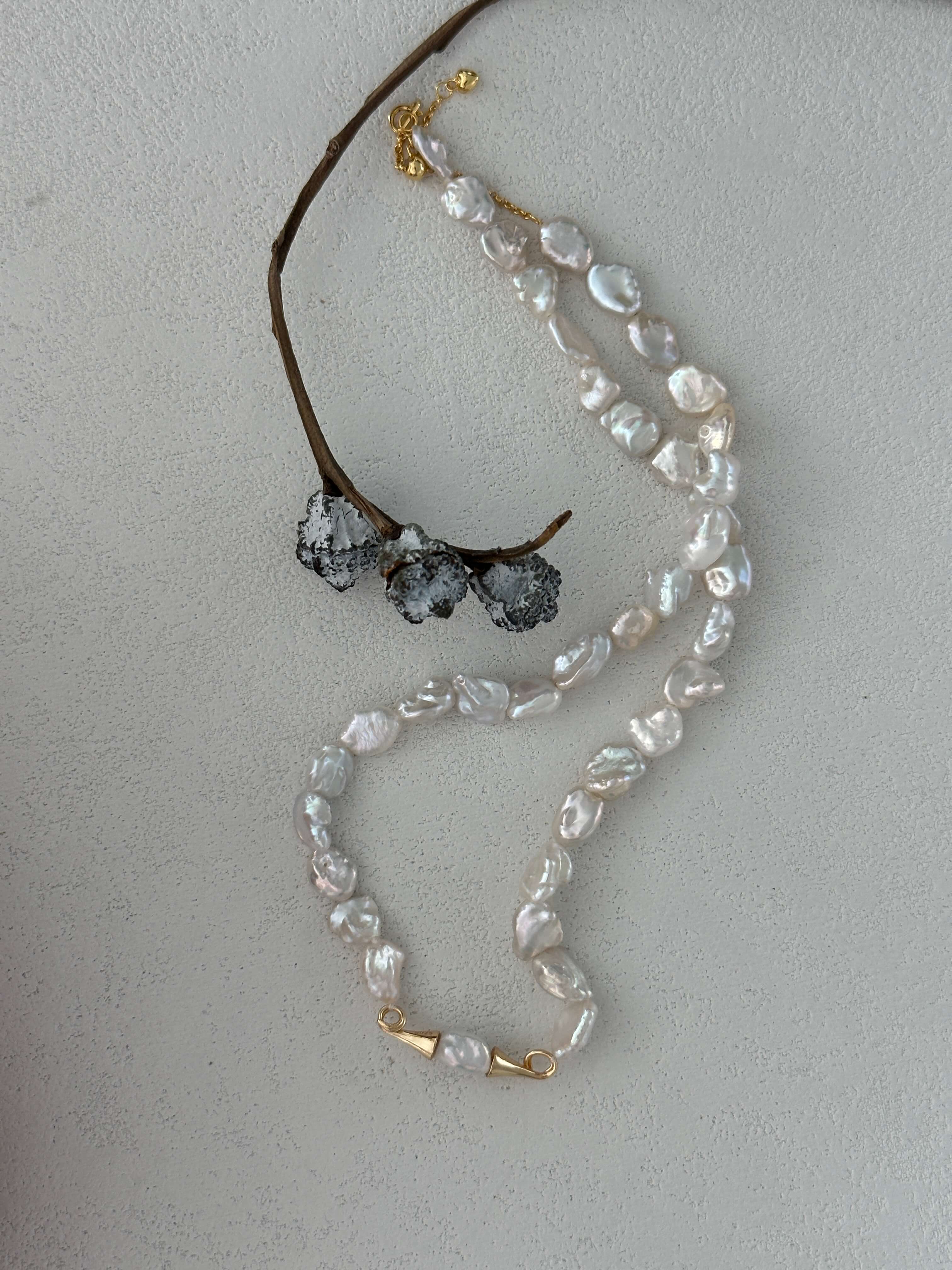 18K Gold Freshwater Keshi Pearl Strand Necklace