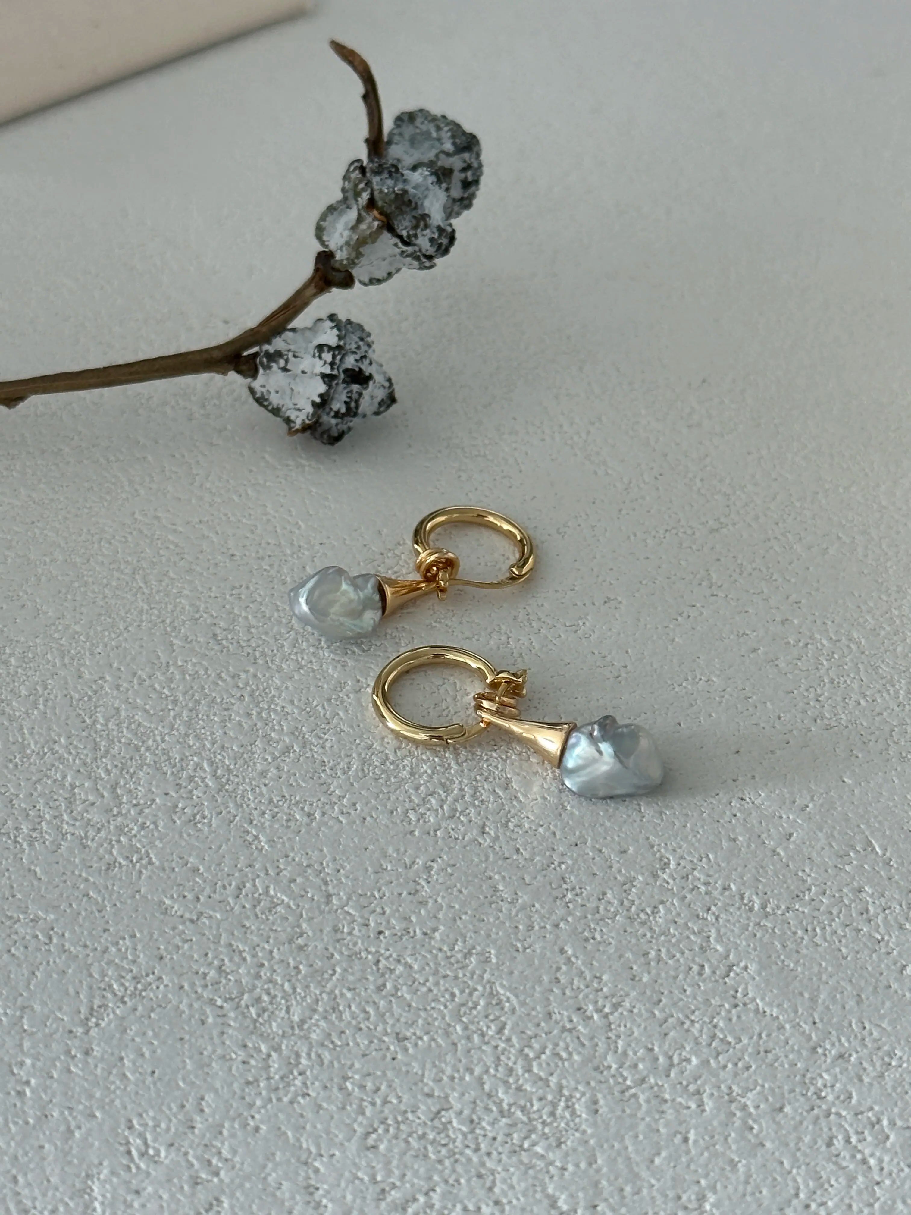 18K Gray Irregular Baroque Pearl Drop Earrings