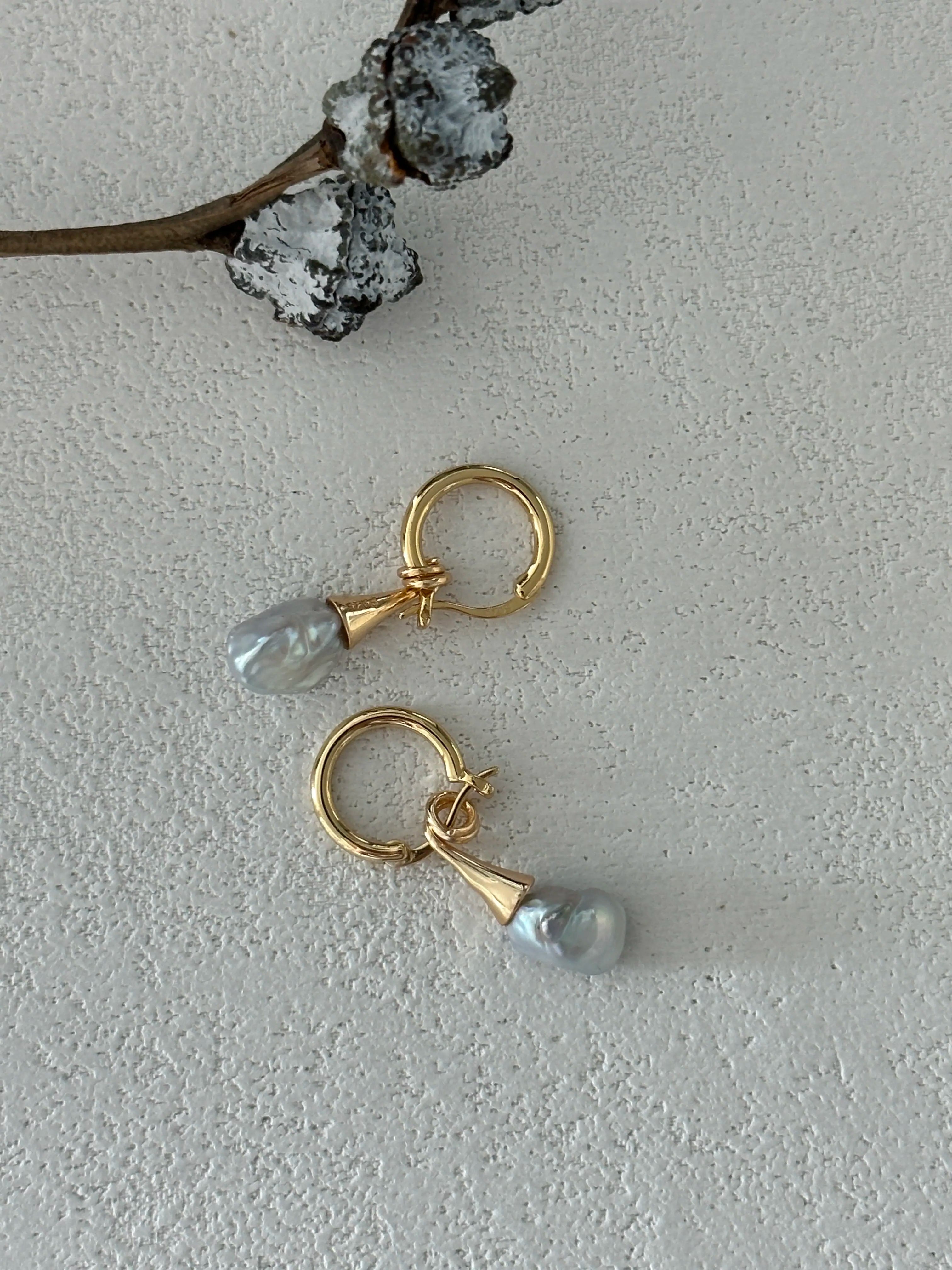 18K Gray Irregular Baroque Pearl Drop Earrings